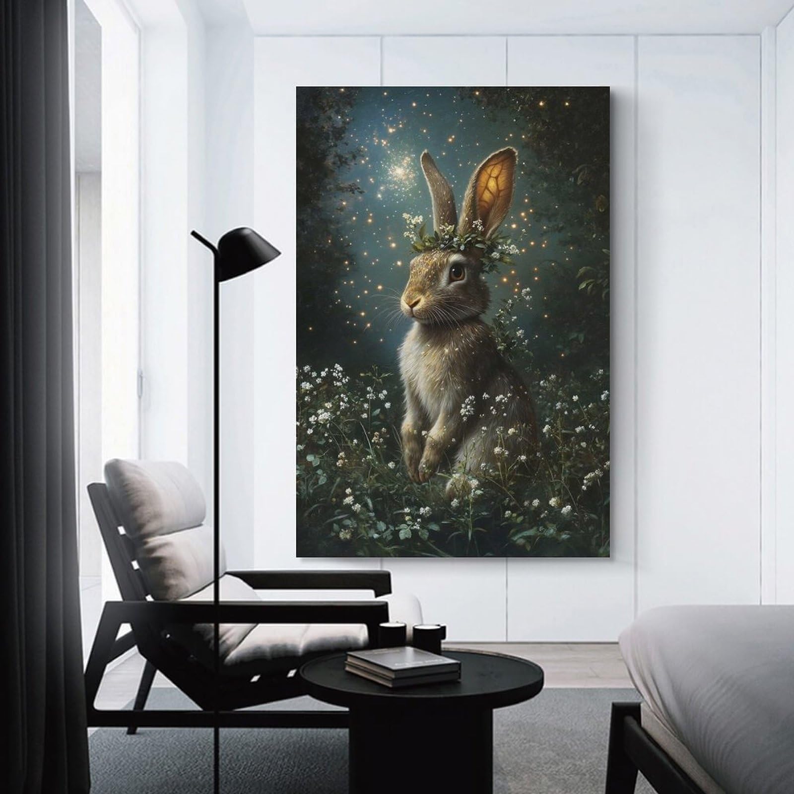 Junmoney Unframe-Style-23 Enchanted Rabbit With Floral Crown Canvas Wall Picture, 20X30inch(50X75cm), For Study, Office Or Focused Interiors, Home Office Artwork With Decorative Appeal