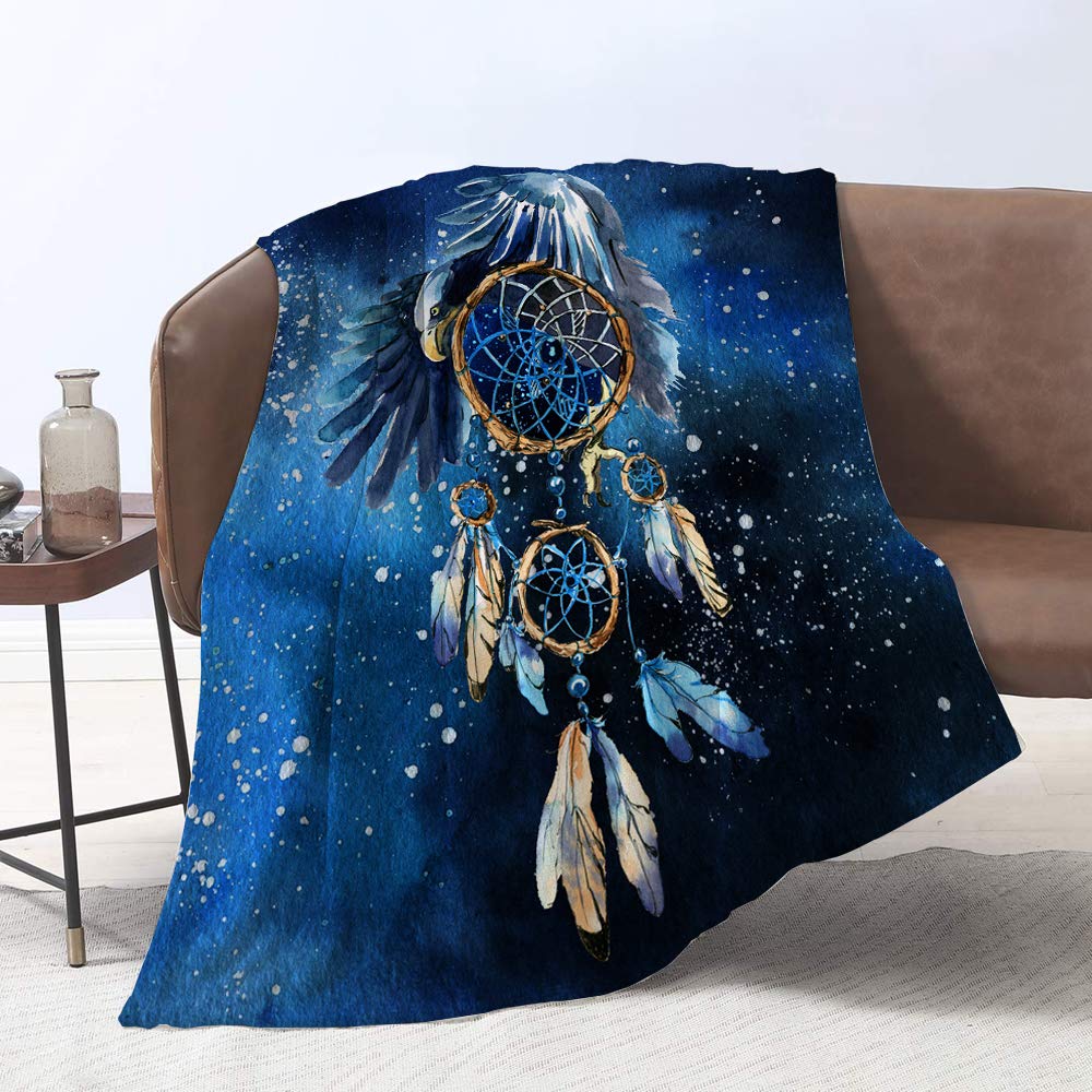 Yunine Lmorey Hand Drawn Watercolor Dream Catcher with Eagle Throw Blanket Bed Couch Sofa Travelling Camping Super Soft Blanket for Kids Adults 60 x 80 Inches