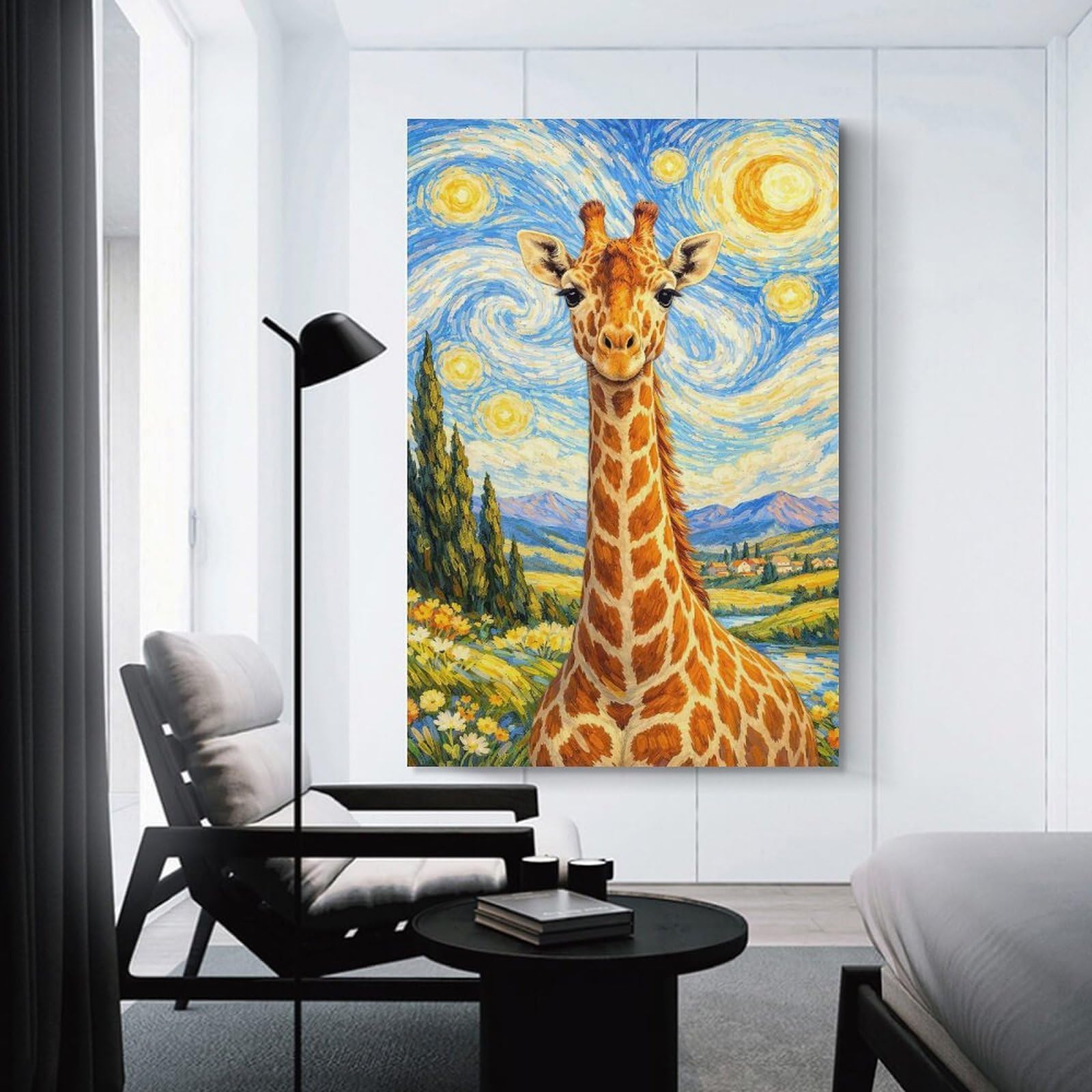 Junmoney Giraffe in Starry Night Room Decor Wall Art, 12x18inch(30x45cm), for Office, Study Or Home Workspace, A Smart Decor Choice for Study Walls