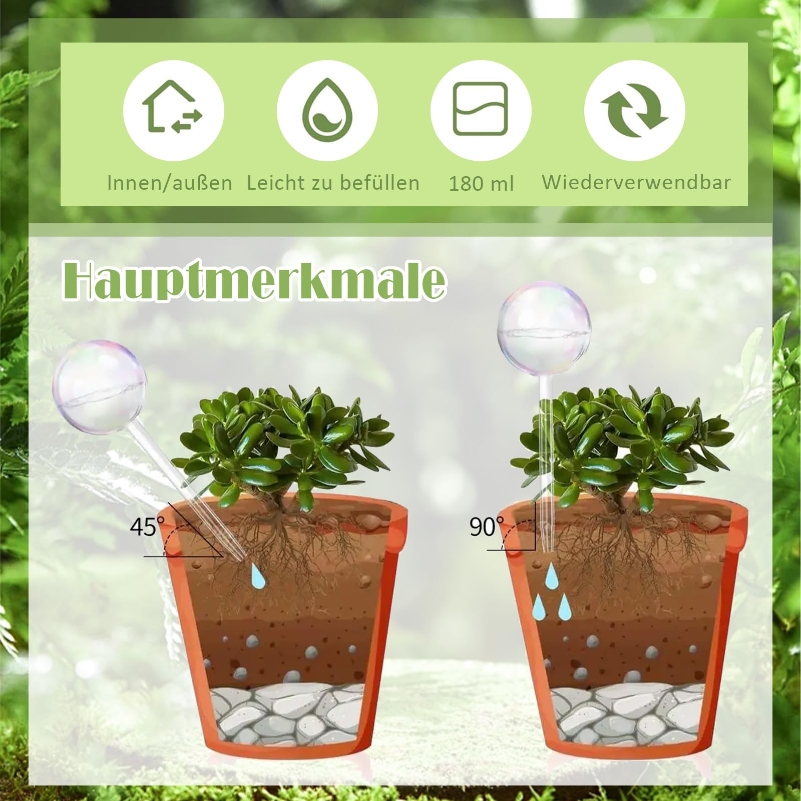 Juego de 4 bolas de riego para plantas, riego automático de plantas para plantas de interior, jardín y balcón, sistema de riego, maceta, dispensador de agua, ideal para vacaciones