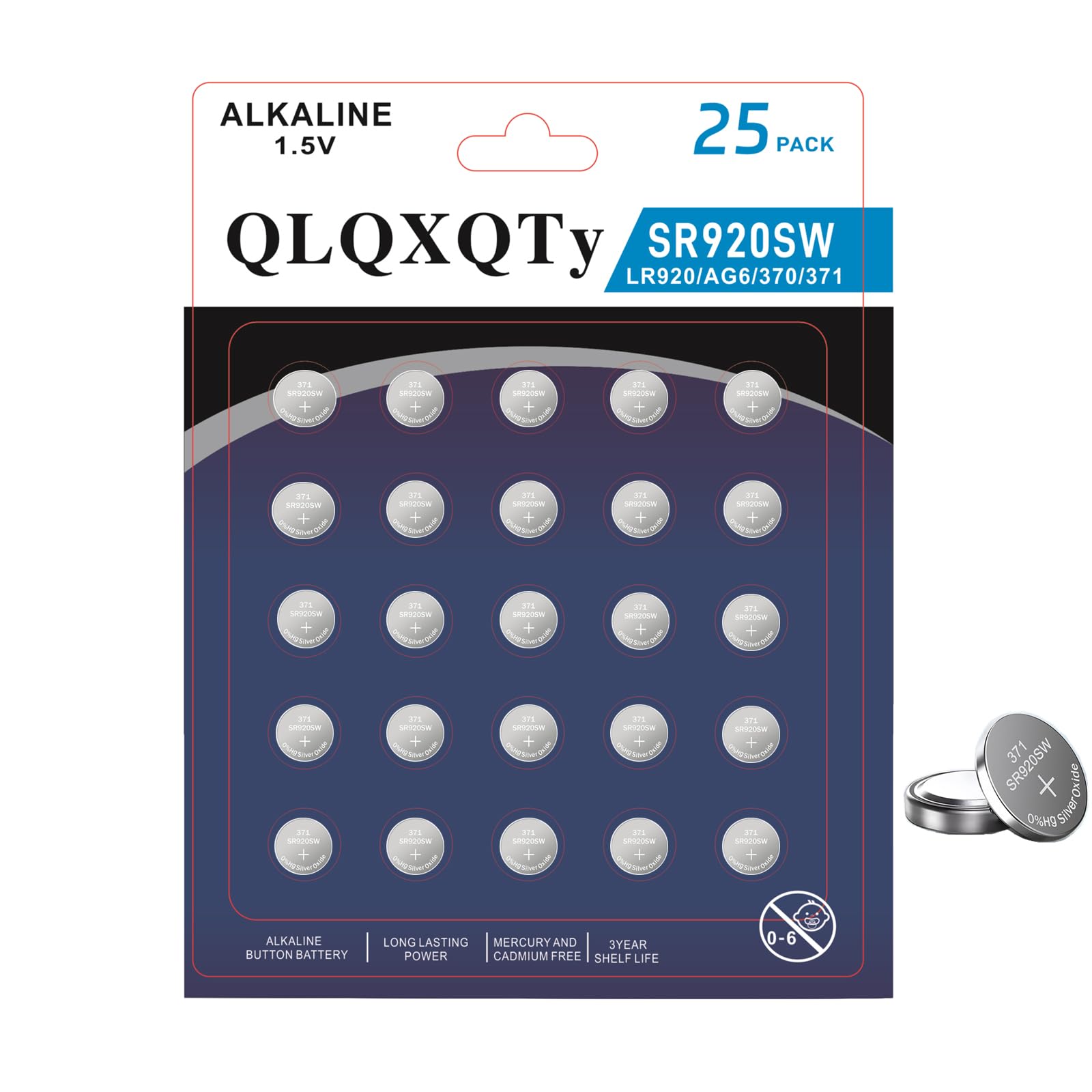 QLQXQTy 25 Pack SR920SW Watch Battery AG6 LR921 V371 1.55V Silver Oxide Battery 1.55v