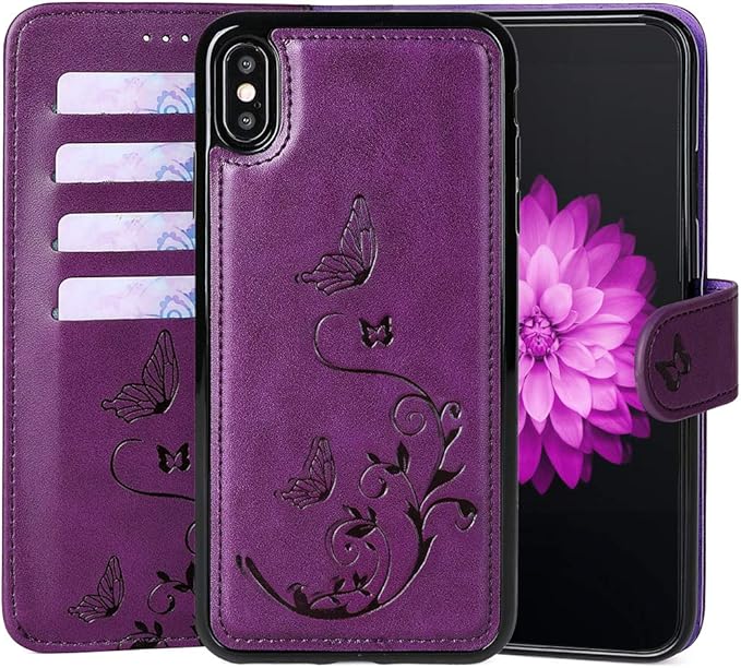 WaterFox iPhone XR Wallet Case with 4 Card Holder for Women
