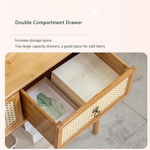 Miniatura 3 de SHAPLE Perchero independiente de bambú con 2 cajones, estante de almacenamiento y ganchos para ropa, sombreros, bolsas en la entrada, dormitorio,