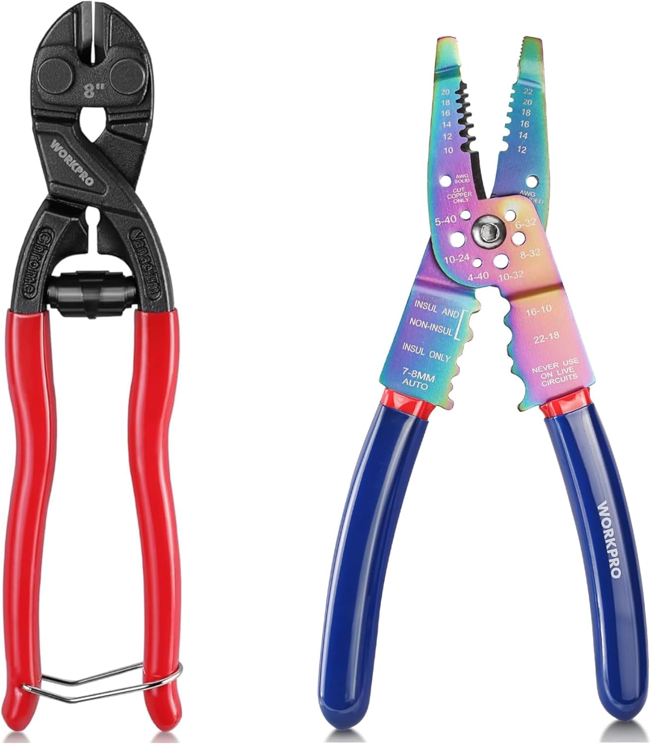 WORKPRO 8-inch Mini Bolt Cutter with Recess & 8" Wire Stripper