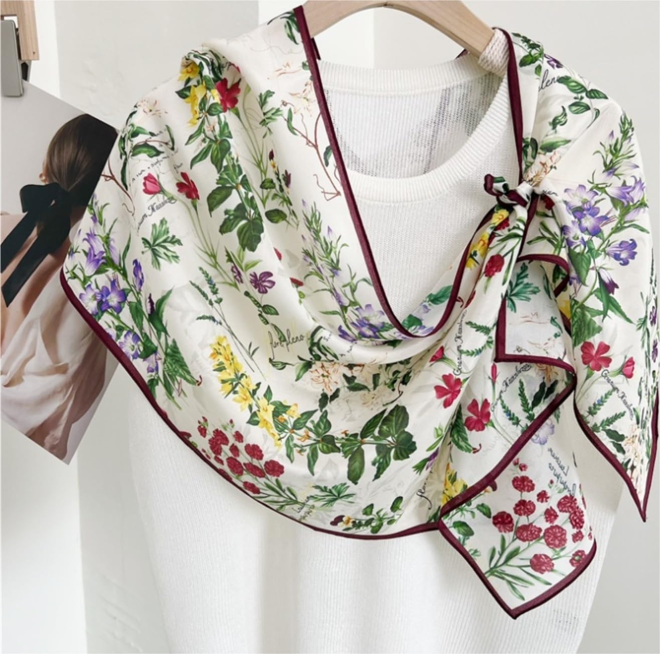 Bufanda Versátil Bufandas De Seda Morera para Mujer Bufanda Satén con Estampado Floral Envolturas para El Cabello Mantón Pañuelo Suaves