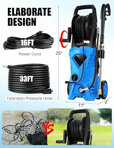 Miniatura 5 de Limpiador eléctrico con manguera de 33 pies para limpieza de cochepatio (azul)