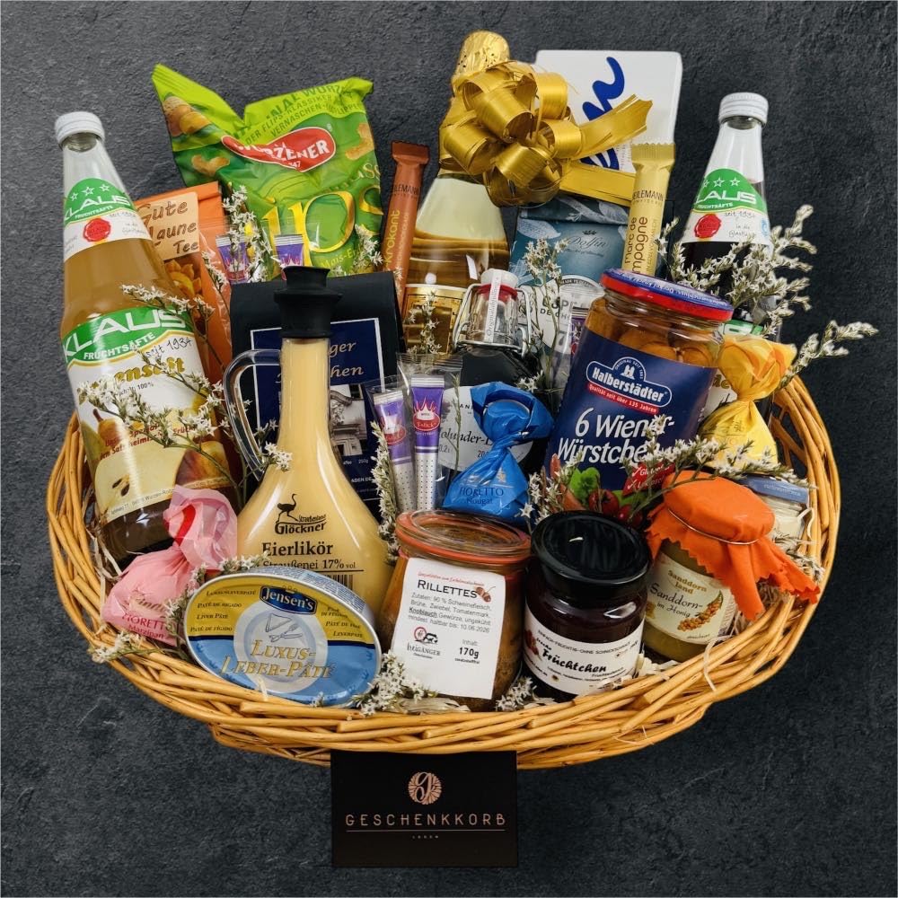 Goldene Hochzeit Geschenkkorb | Perfektes Präsent zum Jubiläum | Feine Auswahl an Delikatessen