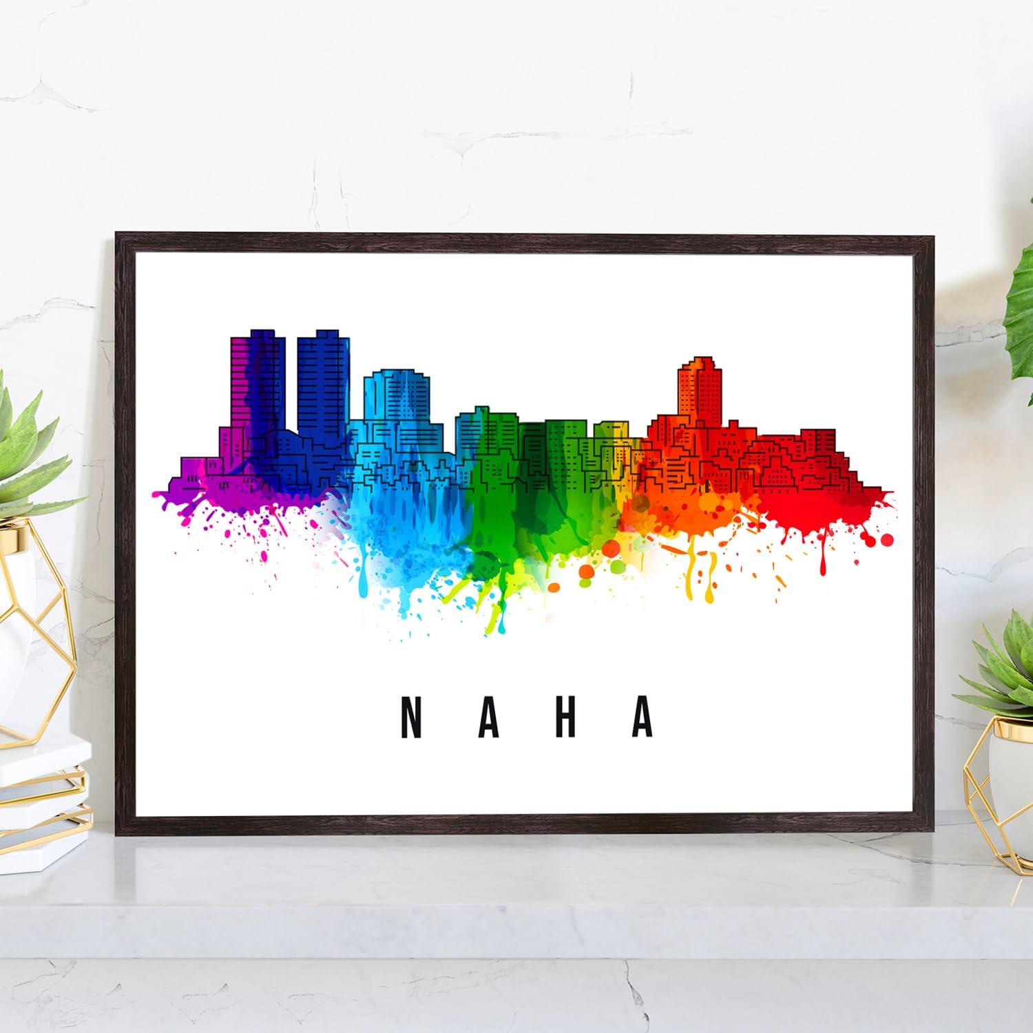 PERA PRINT Japan Poster, Japan-Naha Poster, Japan Illustration Skyline City Poster, Modern Skyline Poster, Cityscape and Landmark Print, Home-Office Wall Art Decoration