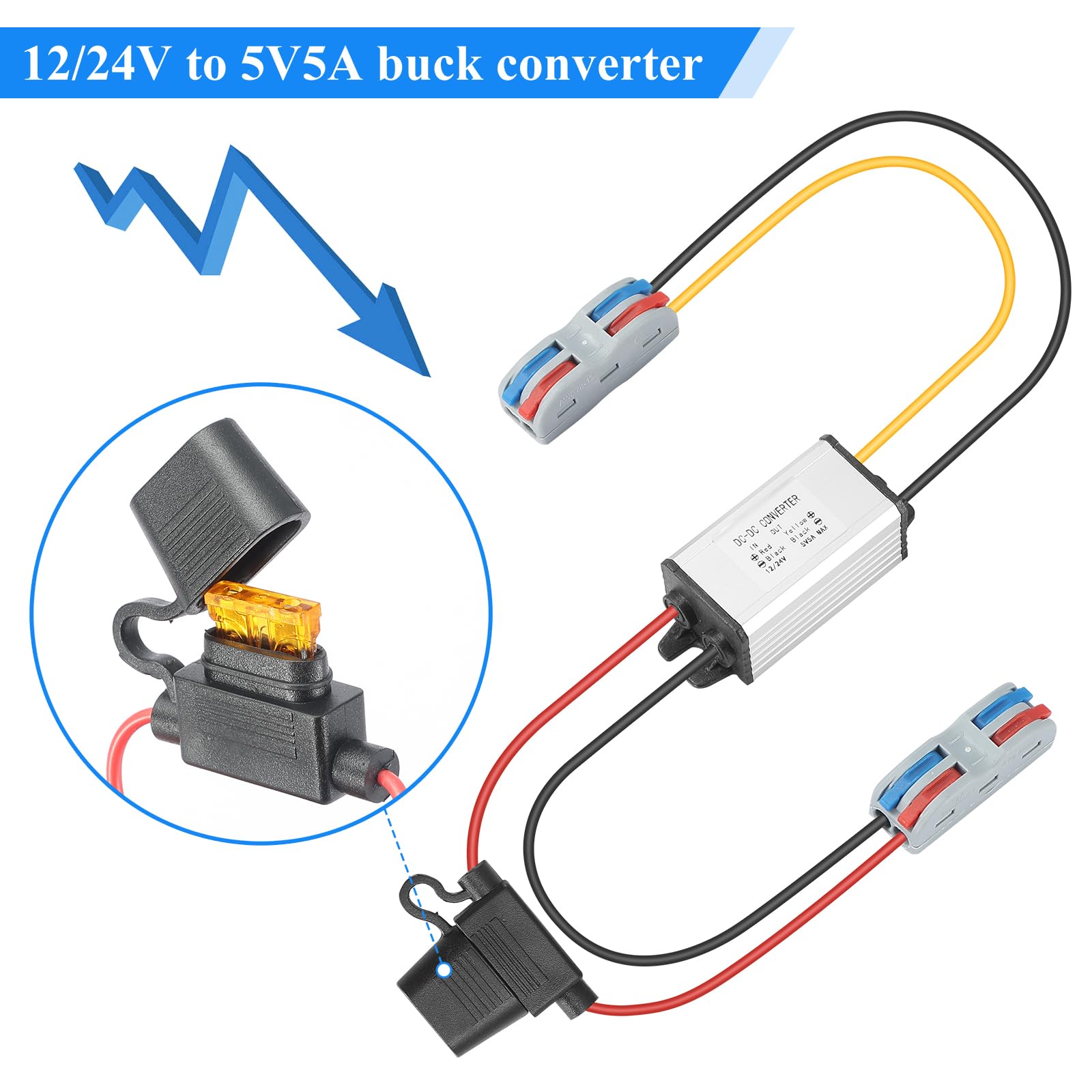 Step down 12V/24V a 5V 5A 25W dc dc converter Buck Volt