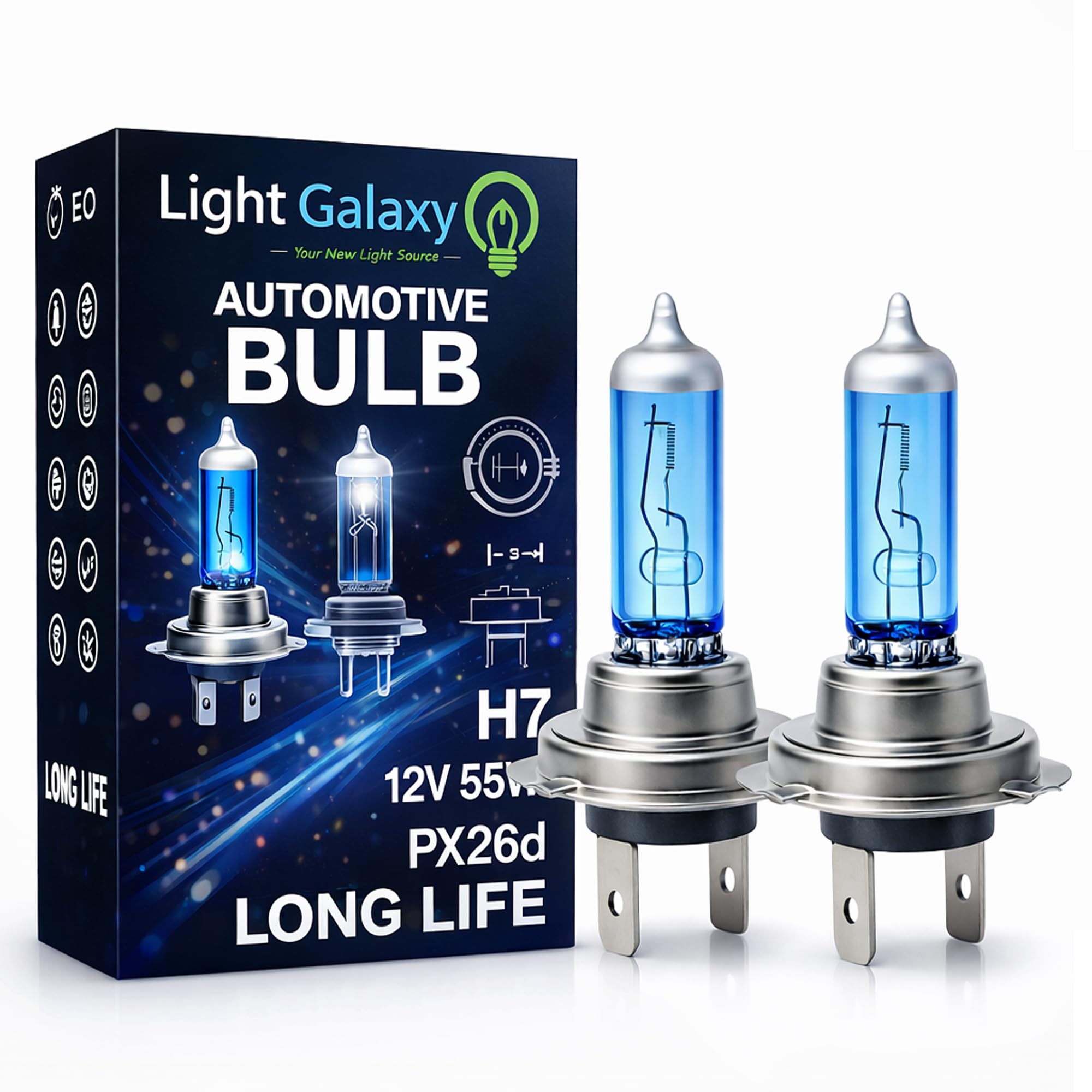 Light Galaxy ... Ihr Lichtlieferant 2x H7 Super White 12V 55W Halogenlampen PX26d Klares Licht Abblendlicht Fernlicht