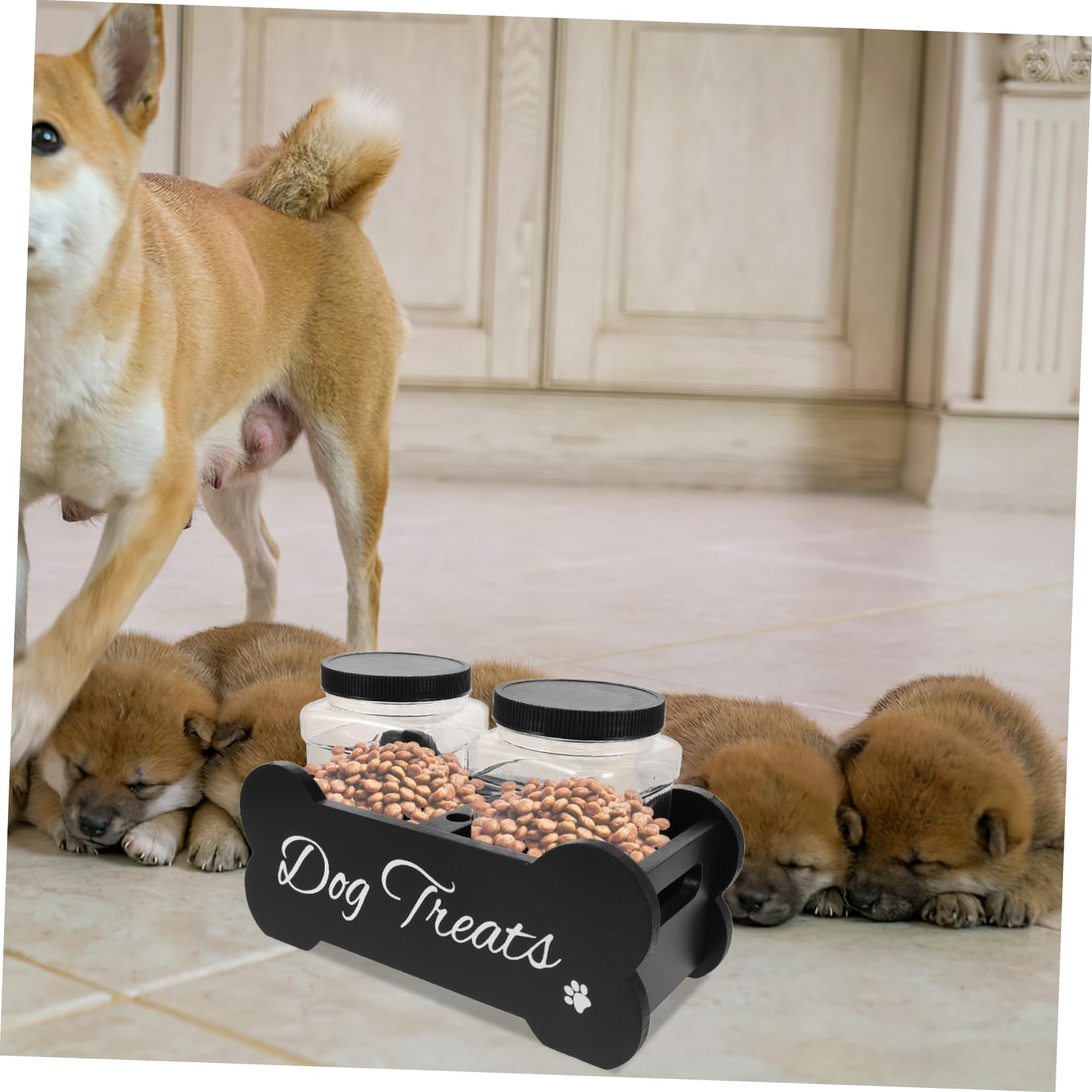 COLLBATH Holz Hundefutterbox mit Luftdichtem Verschluss und Großer Kapazität Eleganter Hundeleckerlihalter für Aufbewahrung von Hundefutter und Snacks der Küchenarbeitsplatte