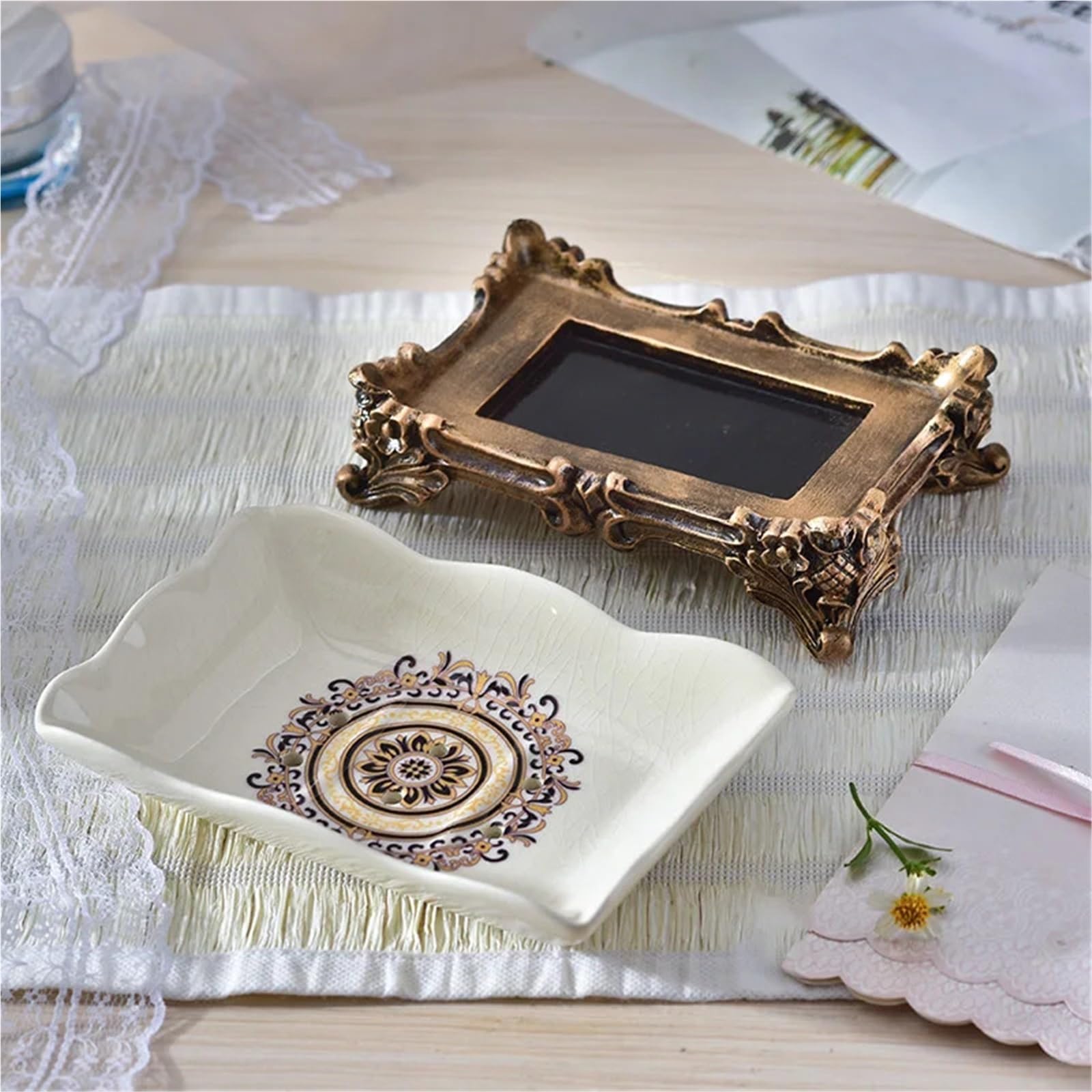 Jabonera Caja de jabón cerámica | Platos retro de la porcelana de la capa del estante del tocador for el cuarto de baño(Separate A)