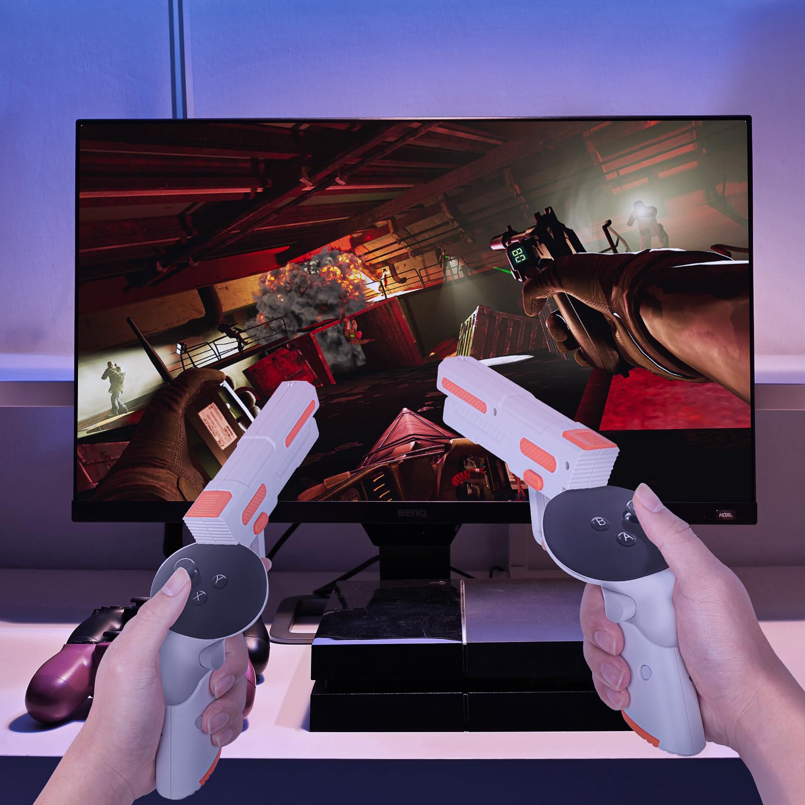 Geekria VR Game Gun Controller Cover compatible con Meta Quest 3, accesorios de mango de juego de disparos, sensación de sujeción de realidad de juegos FPS mejorada (1 par)