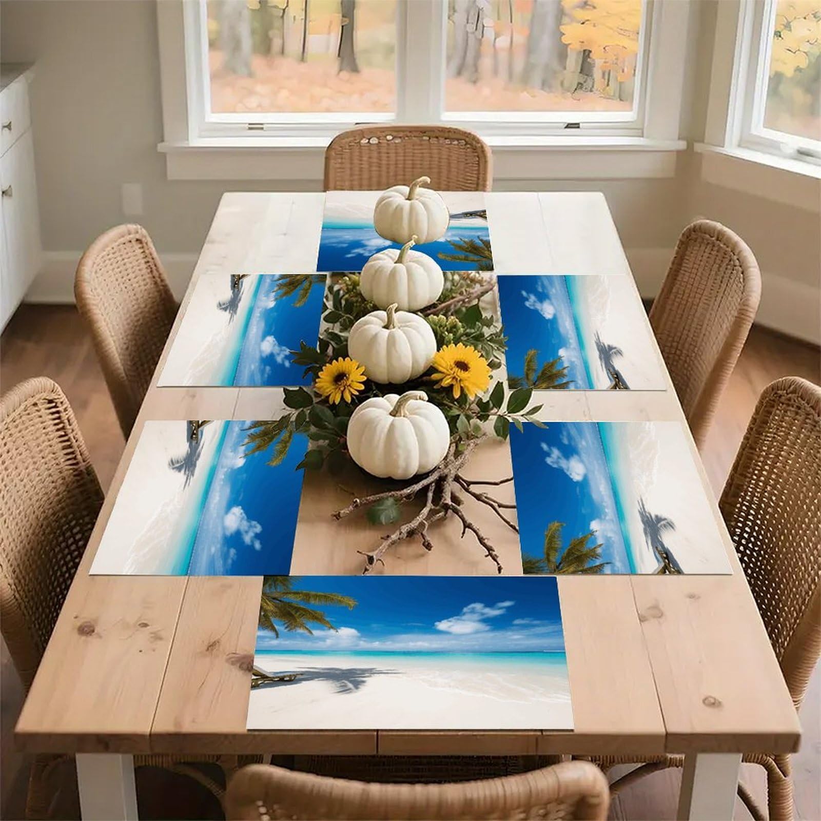 White Beach Tropical Sea Placemats Flax Place Mats for Dining Table Rectangle Non-Slip Table Mats Heat Resistant Washable Placemat for Kitchen Home Decor Party Outdoor 12" X 18"