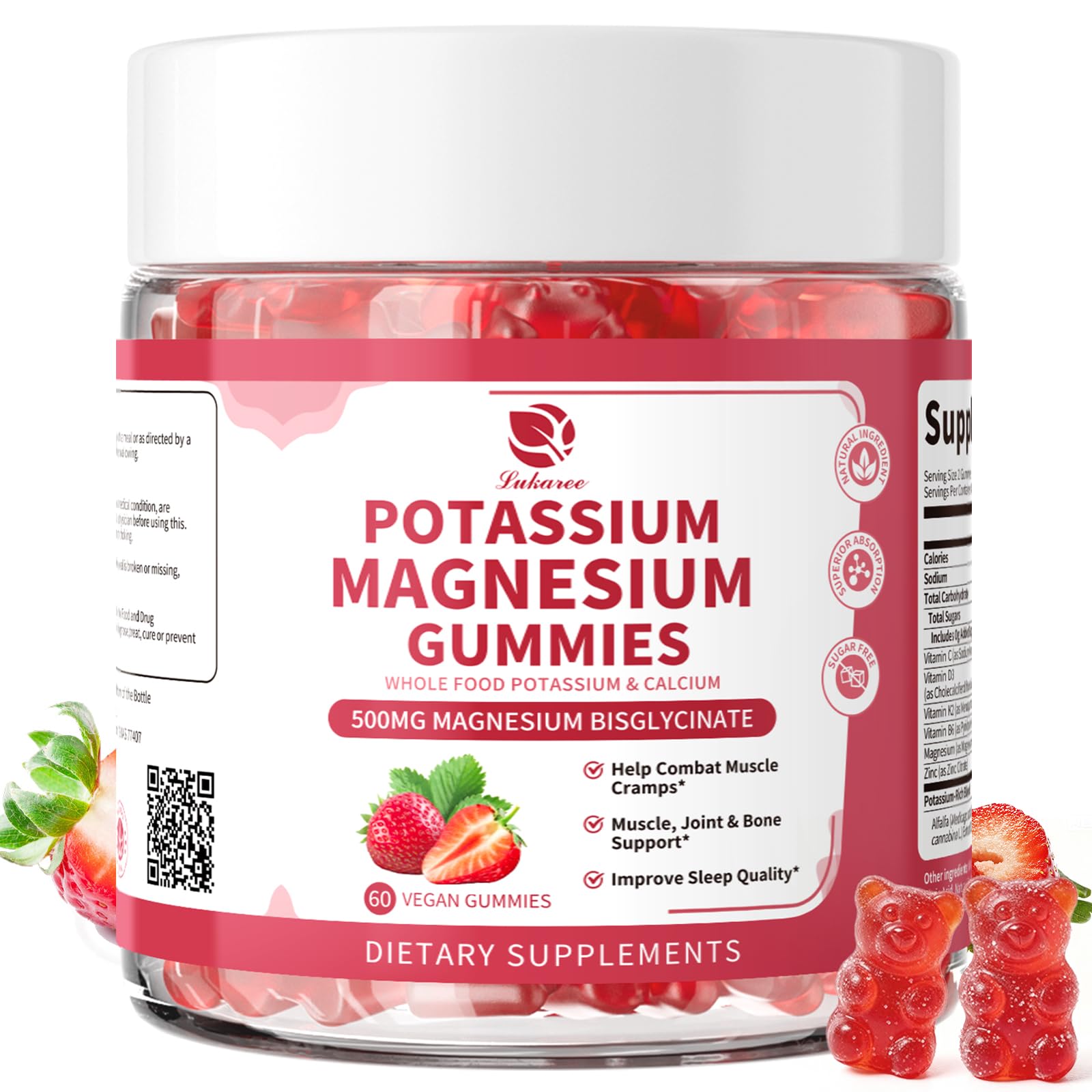 - (2 Pack) Magnesium Potassium Supplement Gummies - New Formula Calm Magnesium Bisglycinate Gummies & Plant Potassium Plus Chia Seeds, B6, D3, K2 & Calcium for Sleep, Leg Cramps & Muscle -Vegan,60 Count
