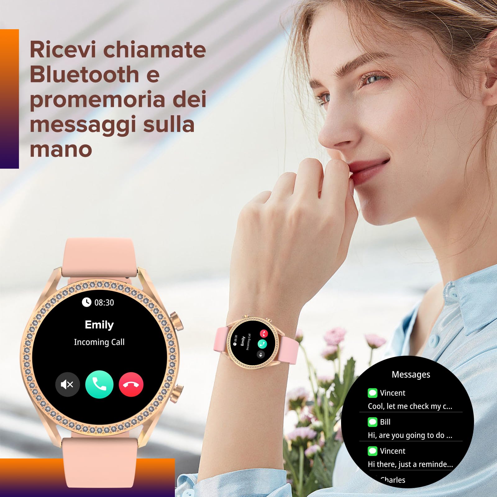 Bebinca Orologio Smartwatch Donna con Chiamate, 1,27" Touchscreen, 123 Modalità Sport, Fitness Tracker con SpO2 e Monitor del Sonno, IP68, Compatibile con Android e iOS(Oro Rosa)