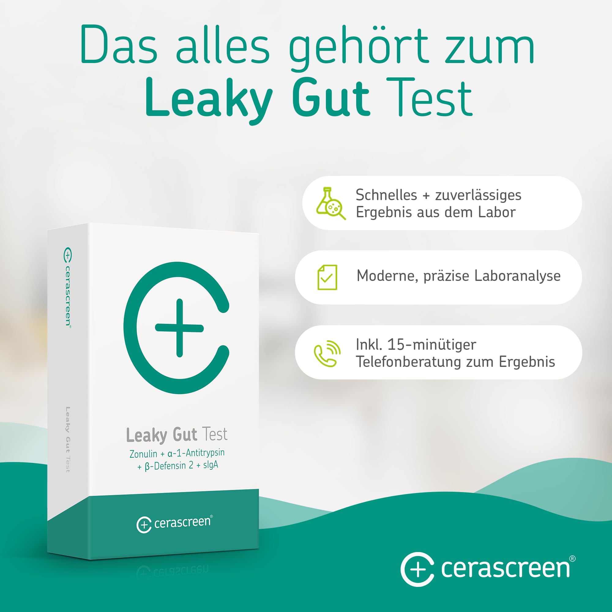 Leaky Gut Test von CERASCREEN - Zonulin Wert untersuchen | Durchlässiger Darm Test | Stuhltest einfach von Zuhause durchführen | Professionelle Analyse im medizinischen Labor