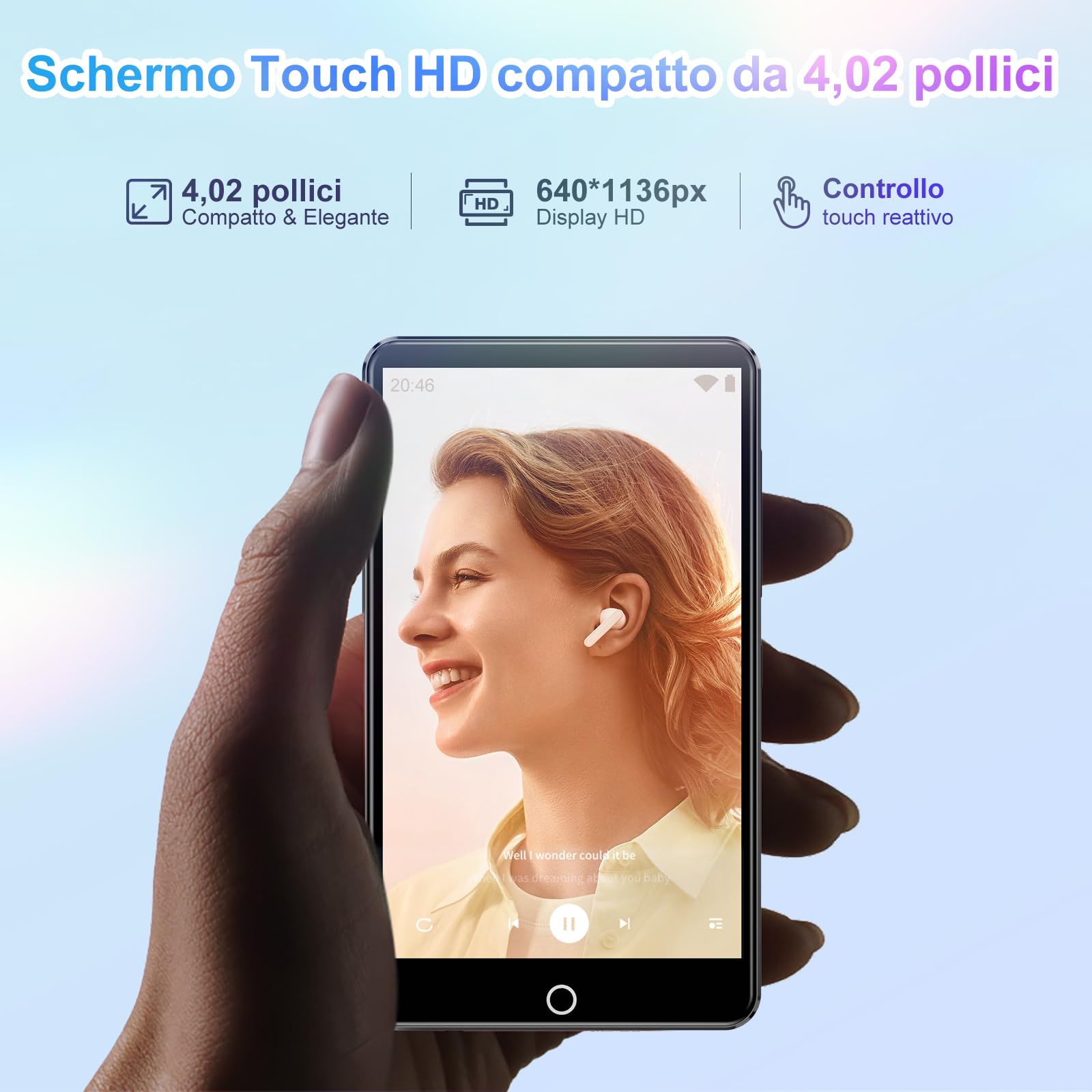joliker Lettore MP3 da 80 GB con Bluetooth e WiFi, Mp3 e Mp4 Musicale con Fotocamera Posteriore, Lettore Schermo Tattile da 4.02" 1080P, MP3 Android Spotify Portatile con Audible, Deezer, Play Store
