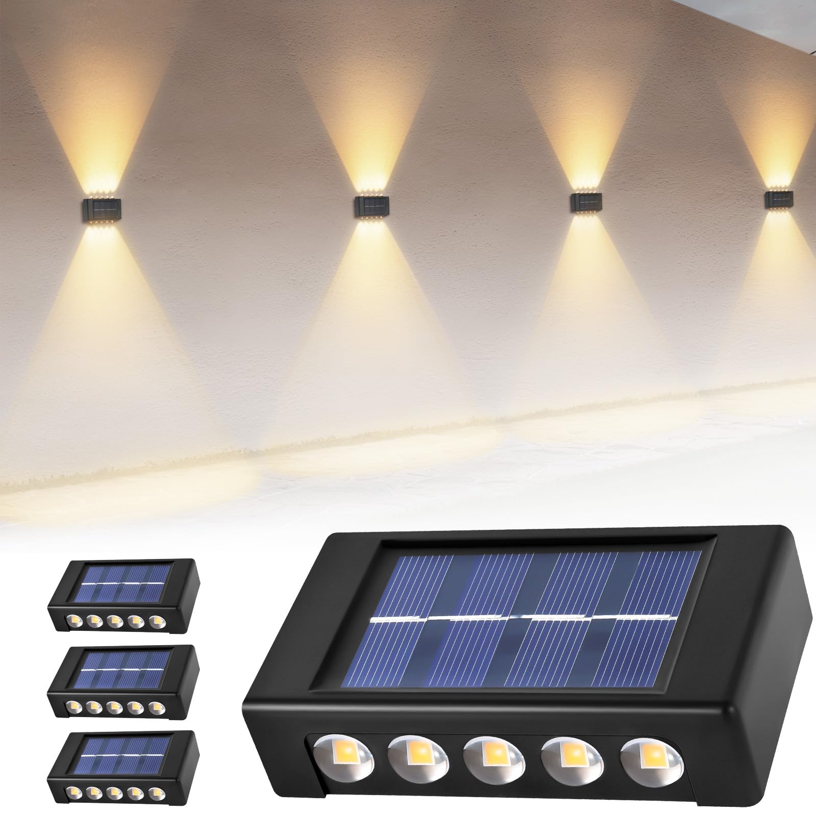 AXFEE 4PCS Solar Fence Lights Outdoor Garden, 10 LED Beads