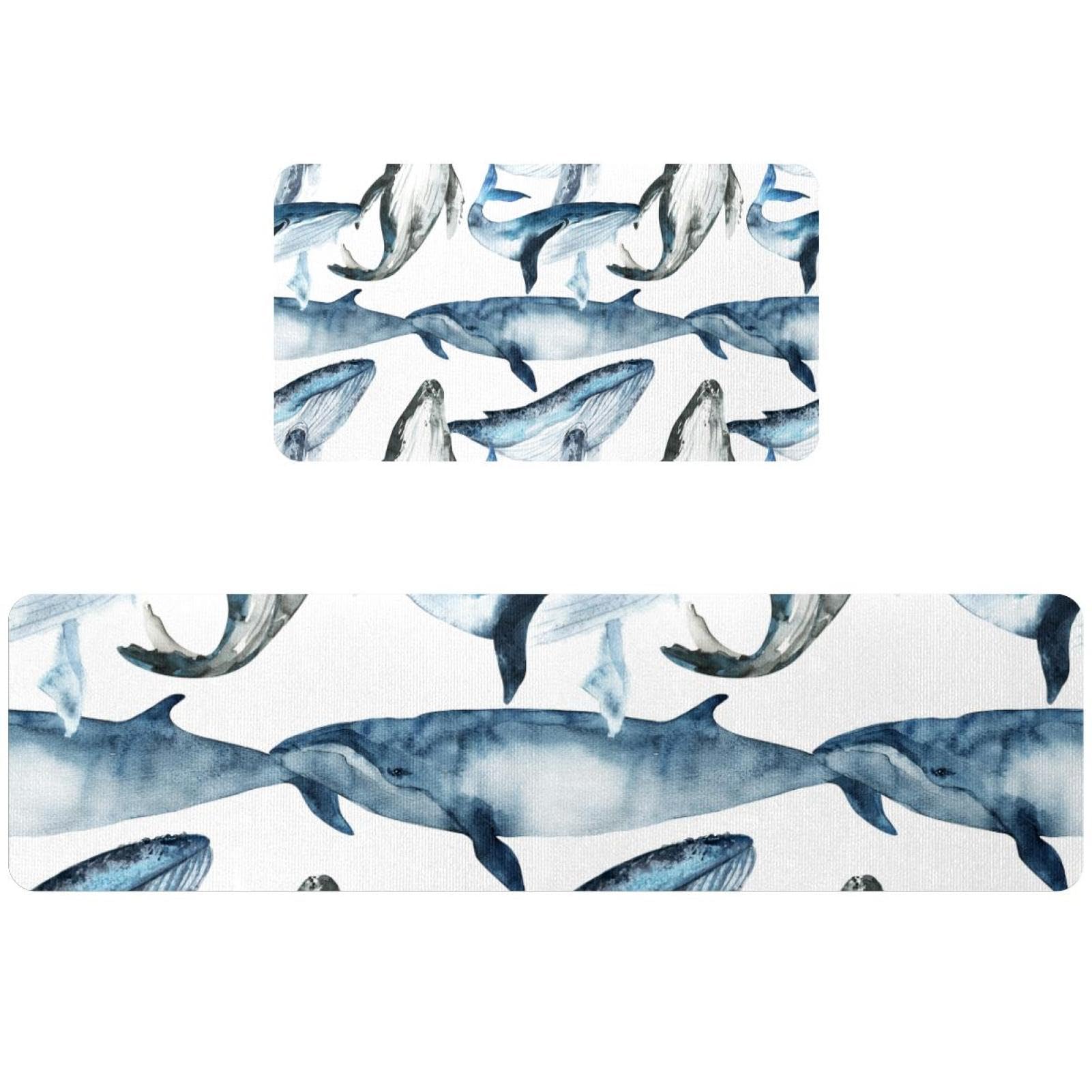 Alfombrilla de cocina absorbente y lavable con diseño de ballenas para hogar limpio