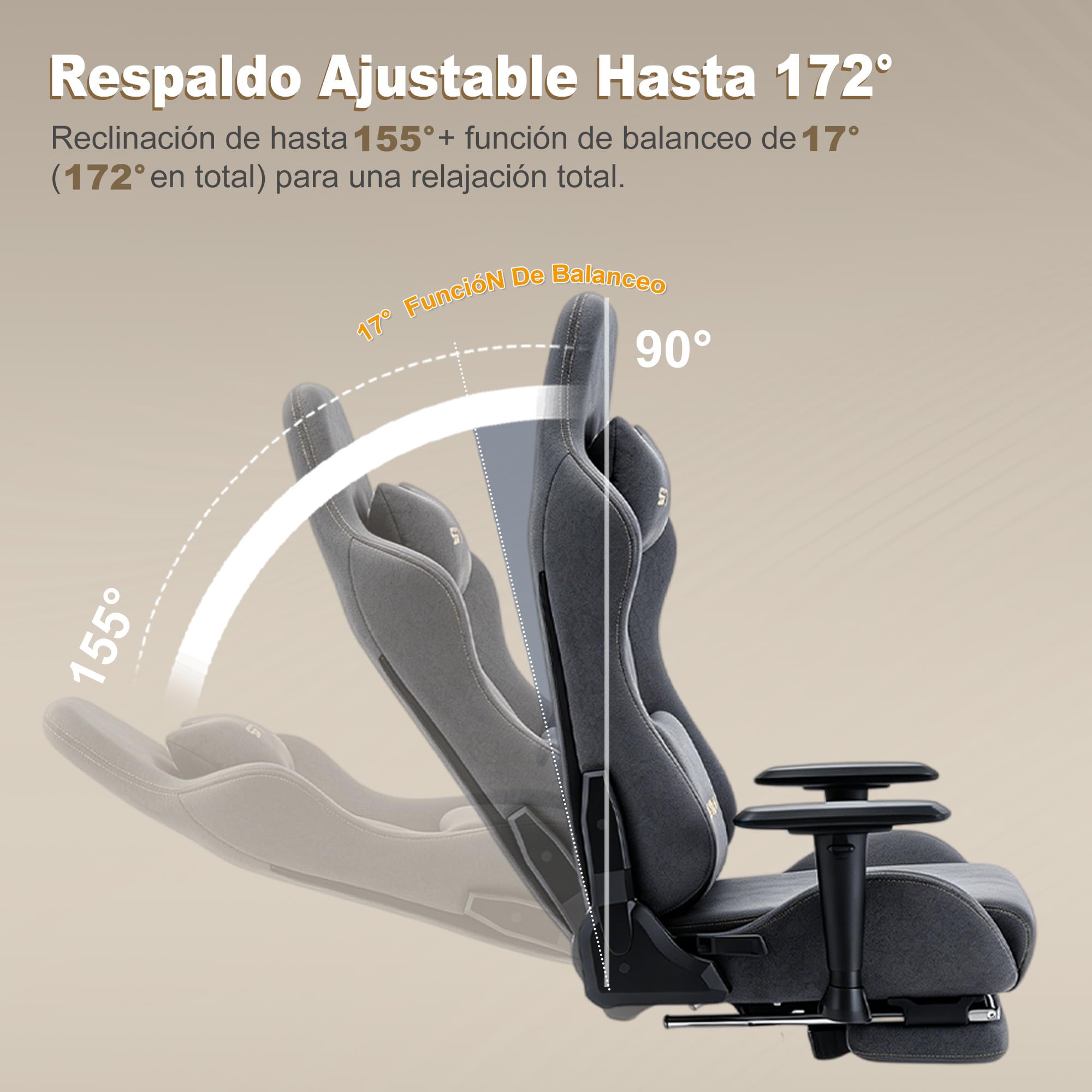 Symino Silla Gaming Ergonómica Reclinable con Reposapiés Ajustable, Soporte Lumbar y Reposacabezas Regulable, Altura Ajustable para Adultos hasta 200kg (Gamuza Artificial,Grey)