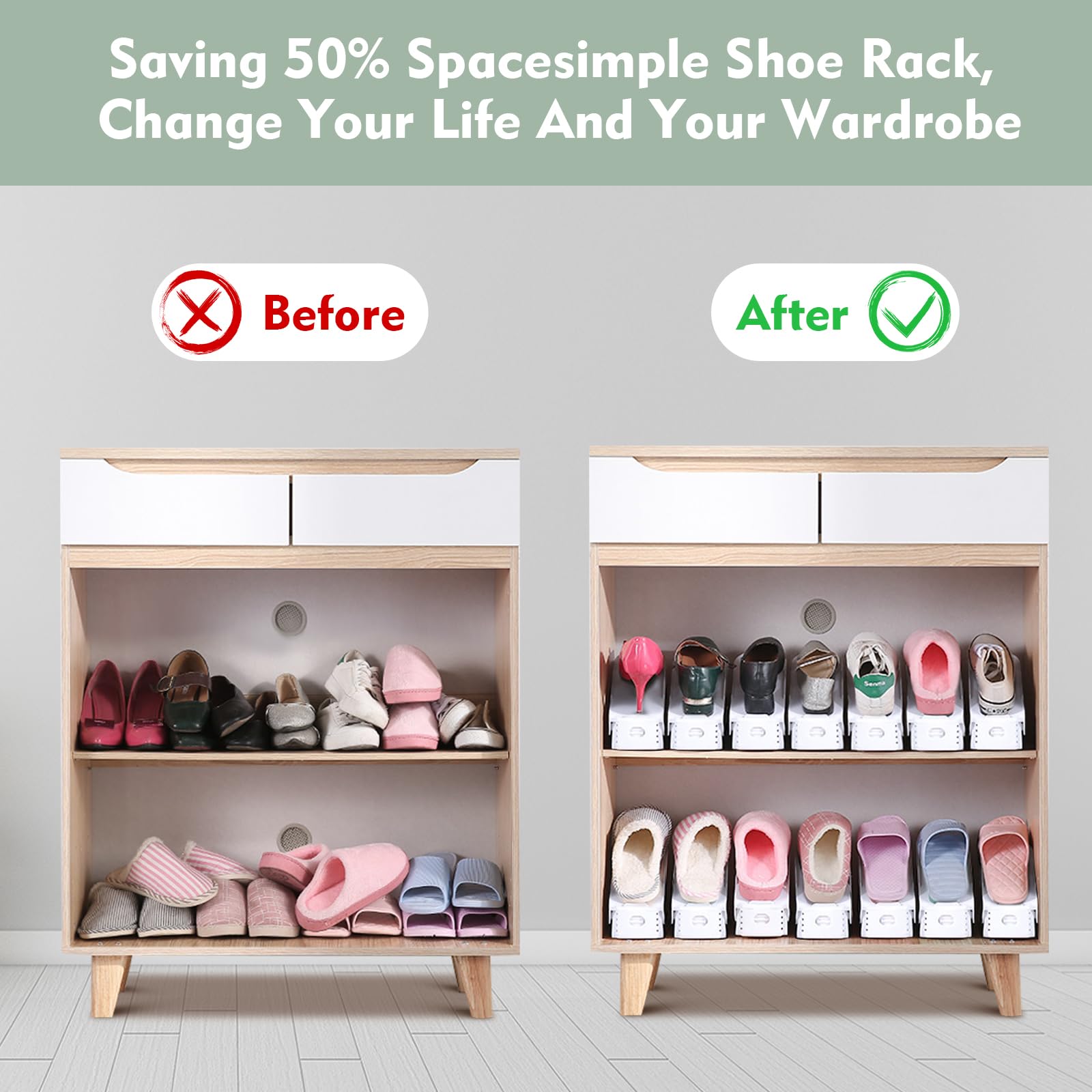 Portascarpe,Set di 24 Organizer Scarpe,Salvaspazio Regolabili da Scarpiera,Porta Scarpe,slot per scarpe organizer,scarpiera a doppio strato,Portascarpe Regolaili in Plastica Durevole