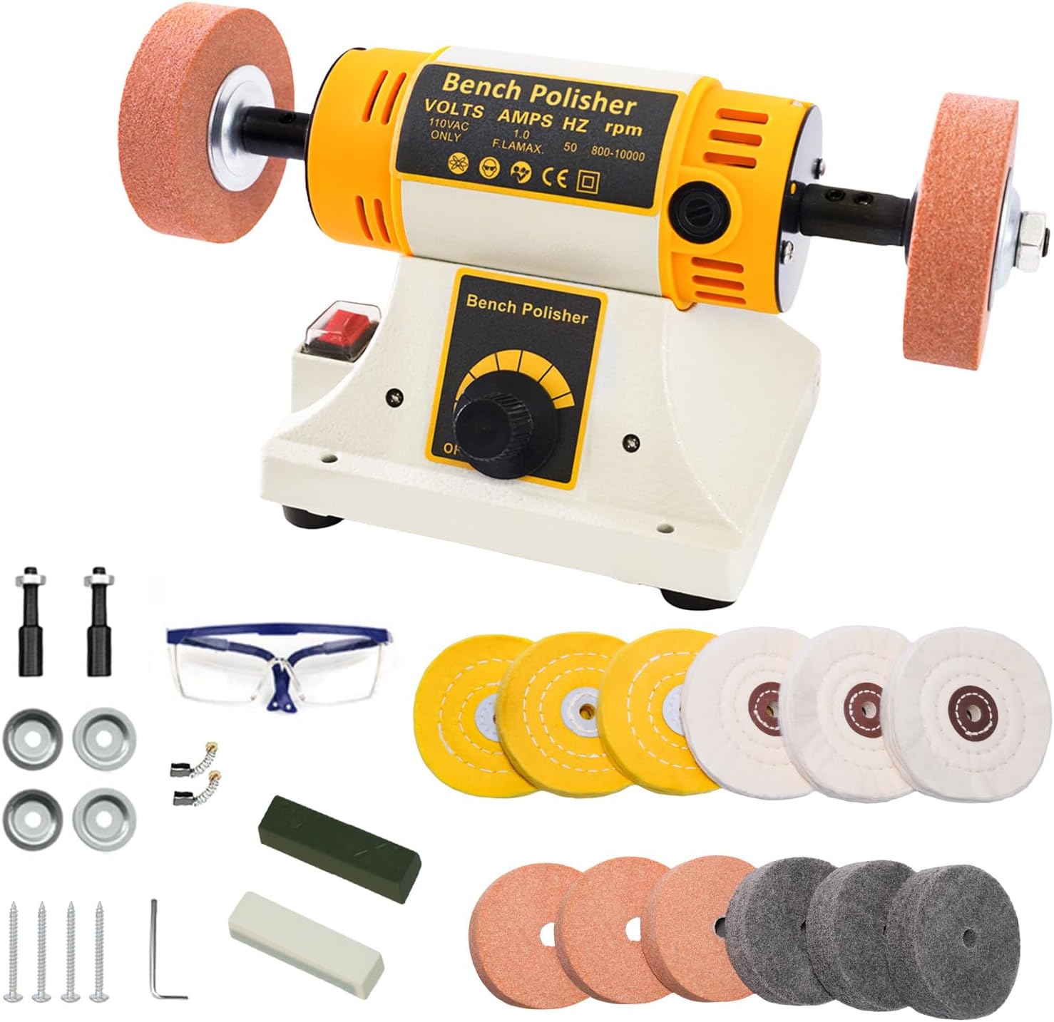 - Jewelry Bench Polisher and Buffer, Variable Speed Polishing Machine Professional Buffing Machine for Metal, Wood, Jade, 15PCS Accessory Set with Polishing Wheels & Compounds