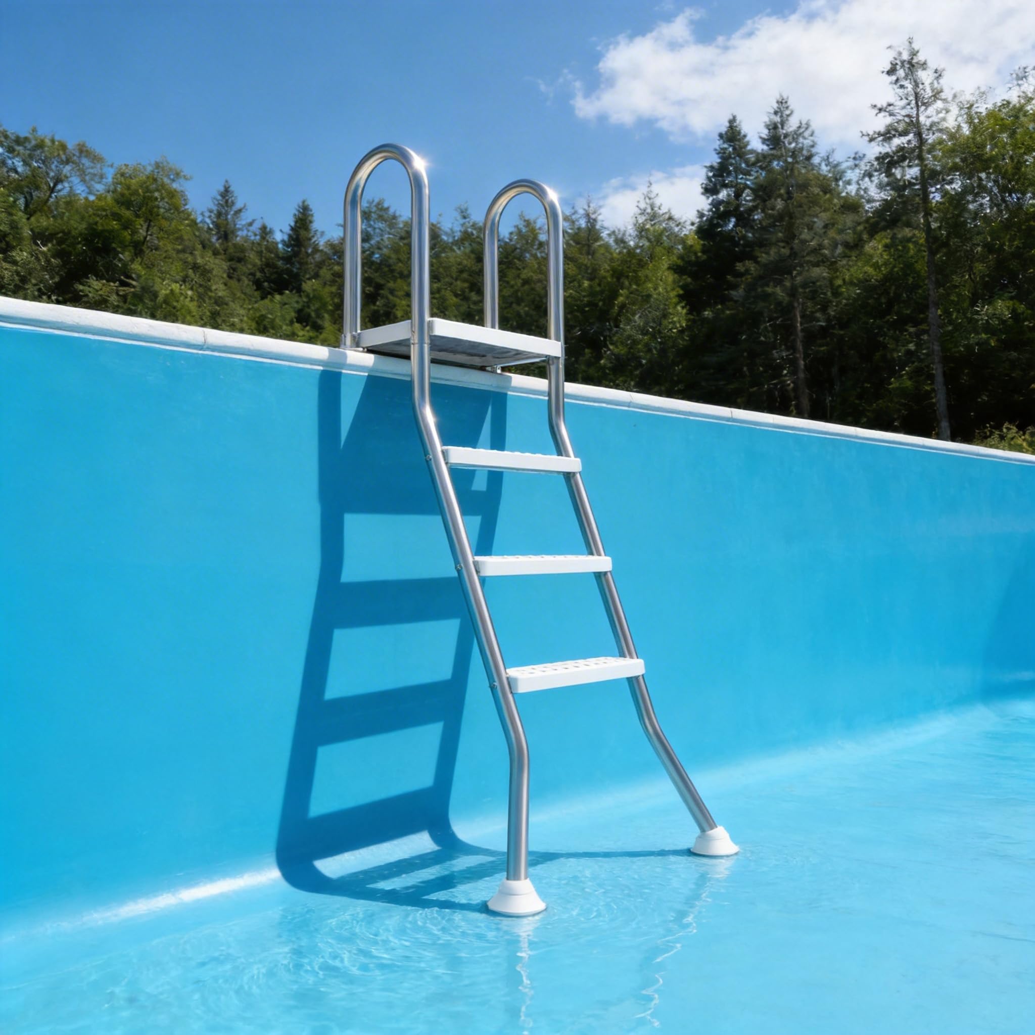 3+1 Stufen Edelstahl Poolleitern, Schwimmbad Leiter mit Sicherheitshandlauf, rutschfeste Kunststoff Stufen & Kugelgelenk-Design Standfuß, Stabile Hochbeckenleiter für Pools/Becken bis 115cm