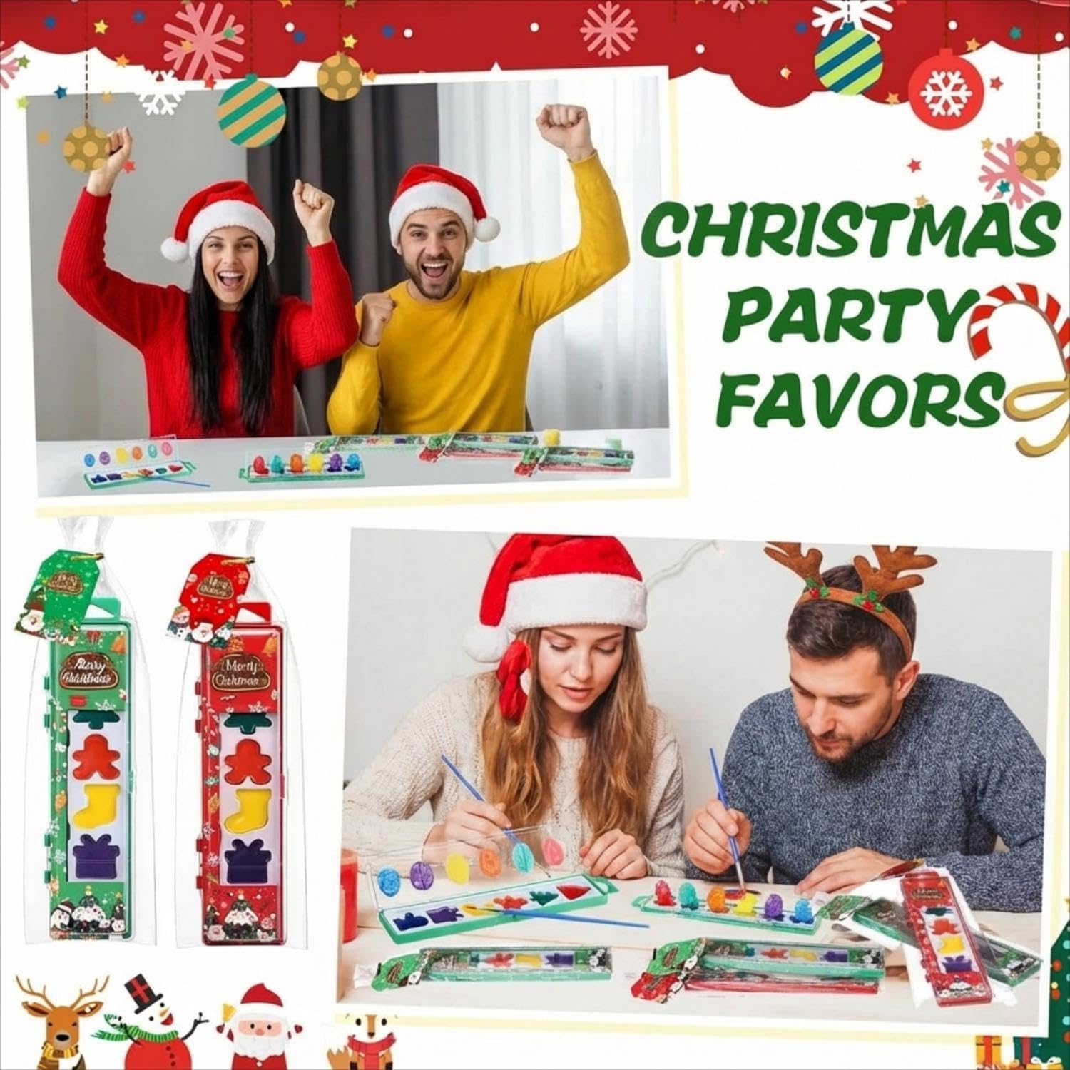 Watersay 24 Pack Merry Christmas Watercolor Paint Set Bulk 6 Colors Washable Christmas Water Color Paint with Paintbrush Gift Card for Xmas for adults Holiday Exchange Gifts Party Favors Prizes