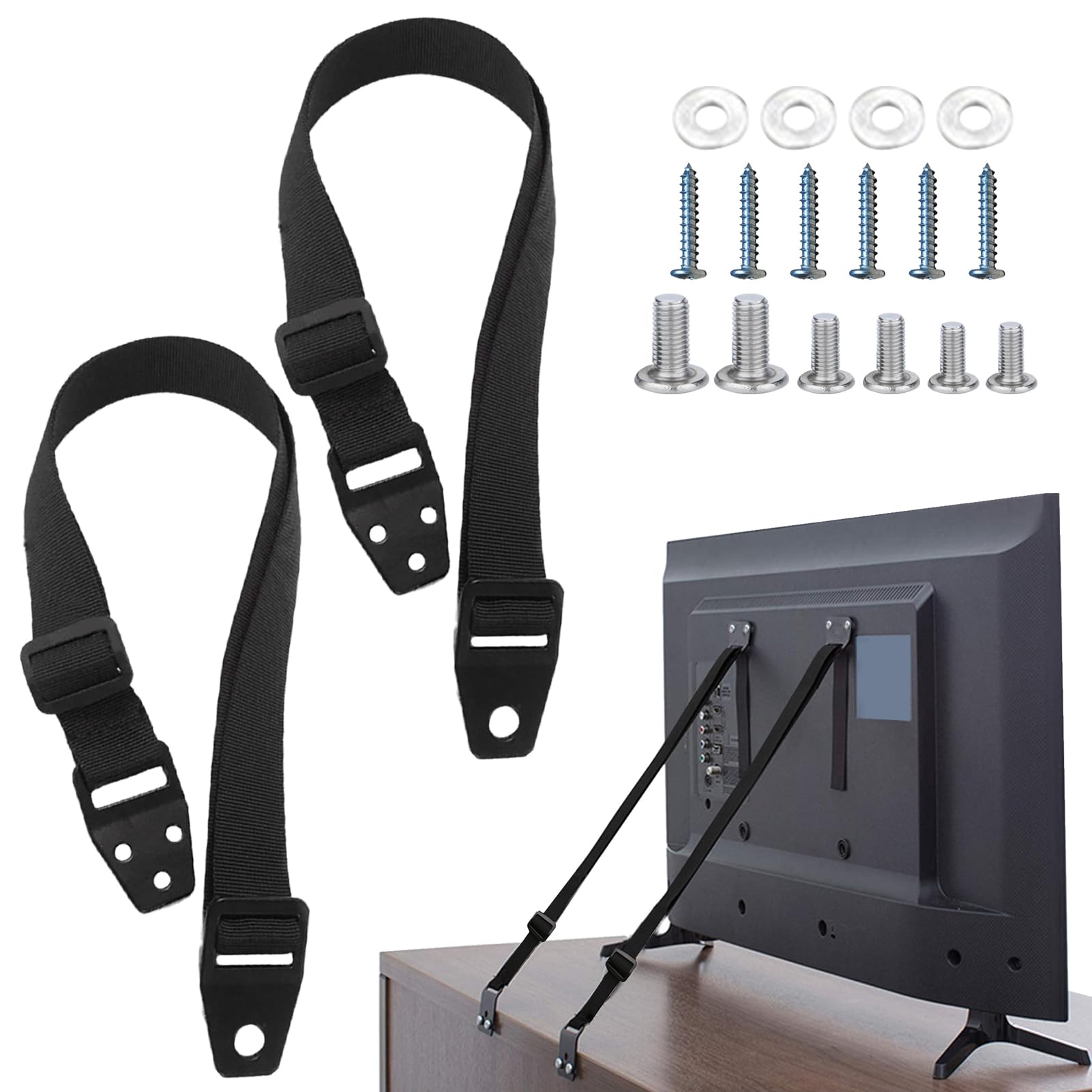 2 unidades de seguridad antivuelco para TV y muebles, correas ajustables para TV y muebles, correa de seguridad universal para niños y bebés, protección antivuelco para televisores, televisores de