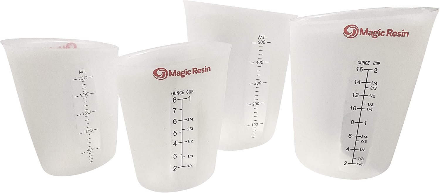 Magic Resin | 2 x 500ml & 2 x 250ml | Silicone Measuring Cups | Premium Quality & Non-Stick | Great for Epoxy Resin Mixing | BPA Free & Microwave Safe | Set of 4 Cups