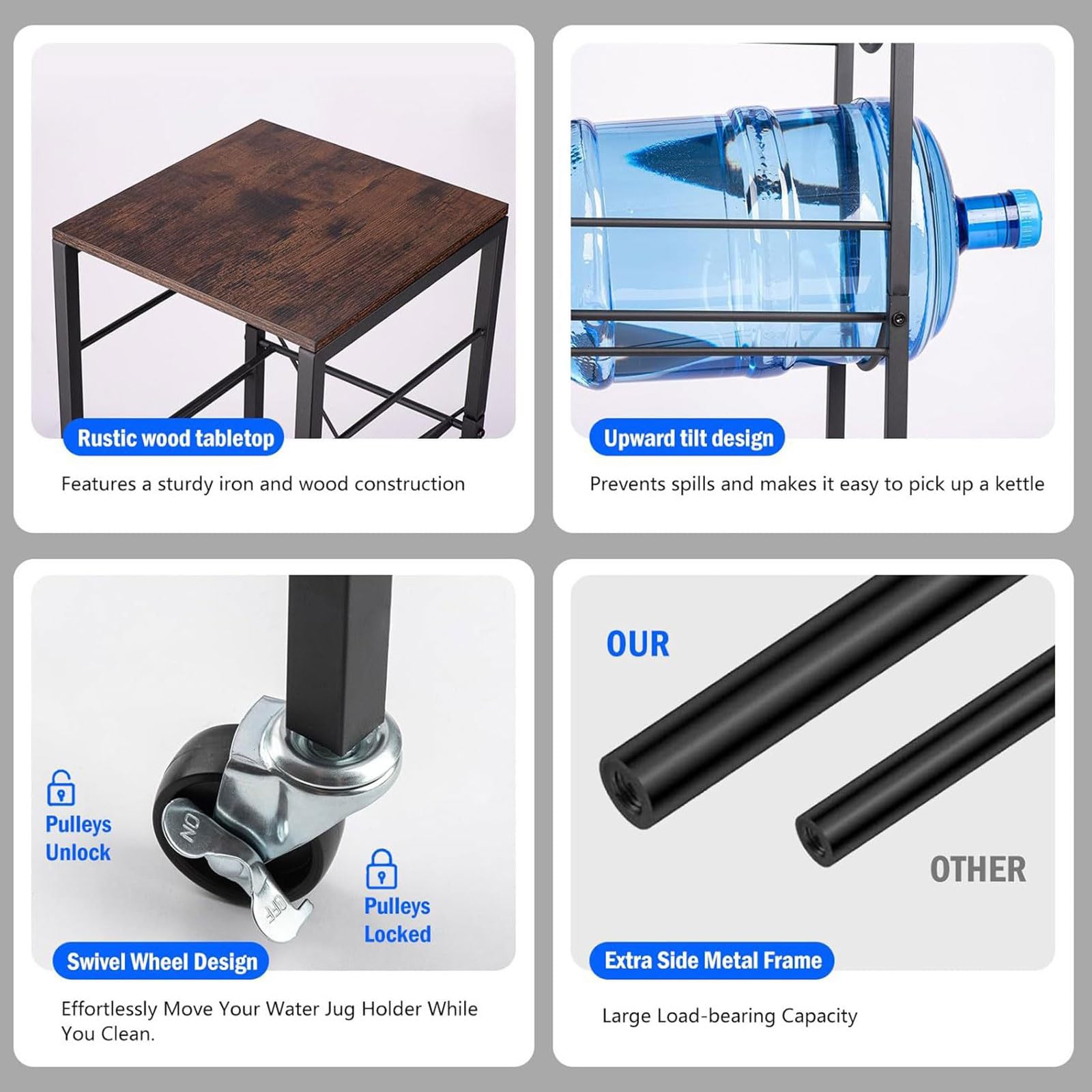 Soporte vertical para cubo de agua de tres capas con rodillos para el hogar y uso, estante de acero al carbono resistente