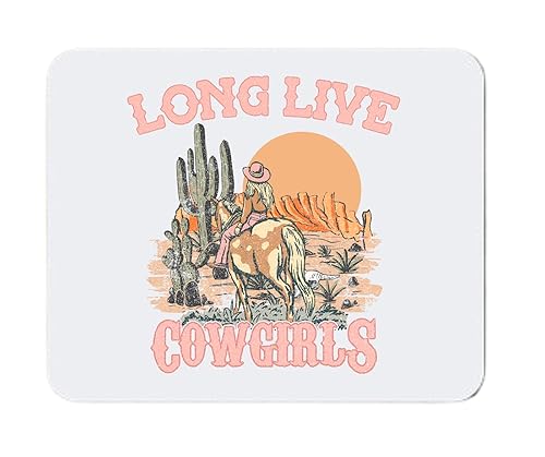Long Live Cowgirls Retro Western Country Girl Cowgirl Cactus Mouse Pad,Pink Preppy Decorative Non-Slip Rubber Base Mousepads for Dorm Office Home