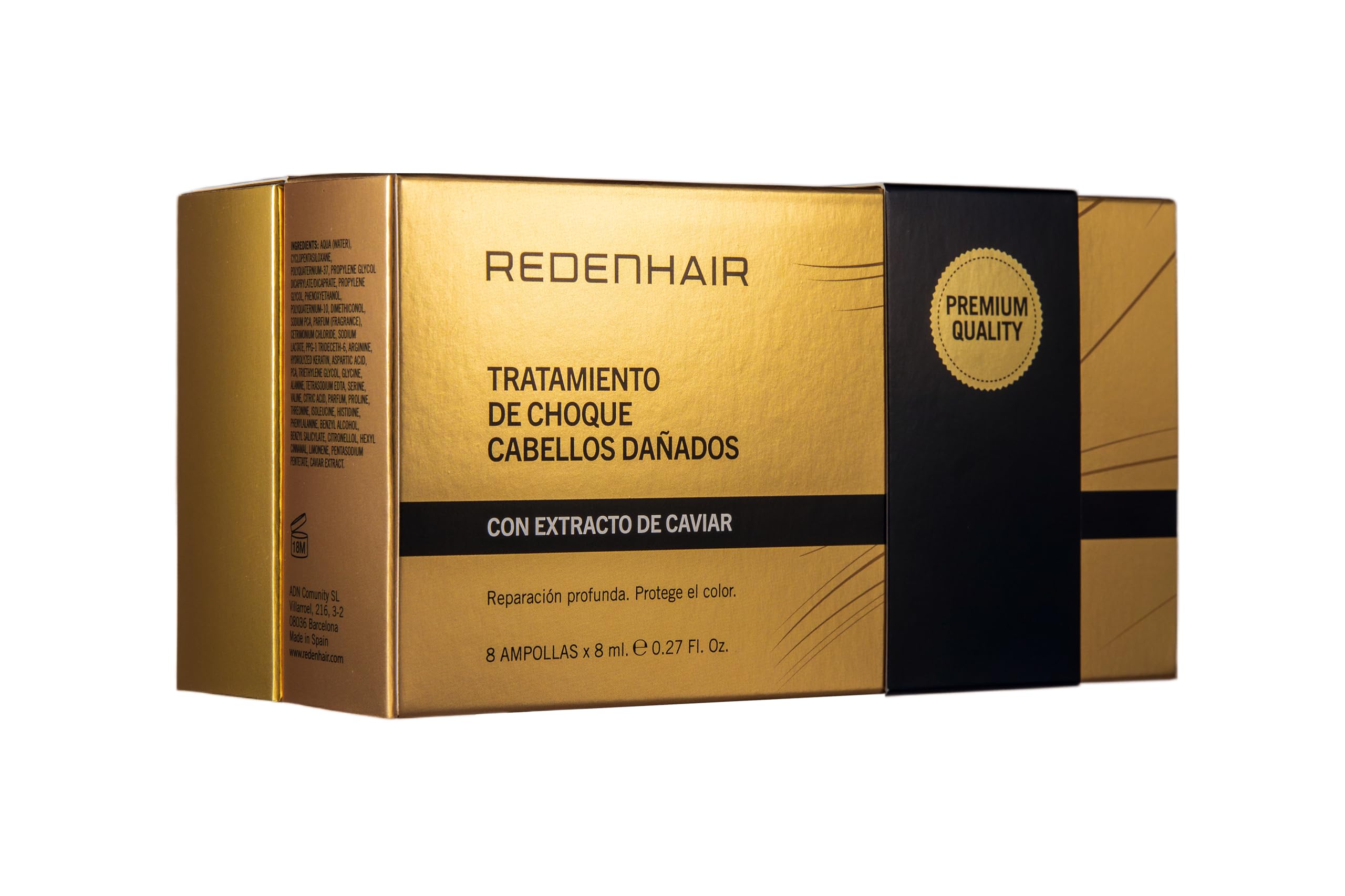 Redenhair - Ampollas de Reparación e Hidratación - Tratamiento para Pelo Seco y Dañado - Mejora la Calidad del Cabello - Acción Regenerativa, Reparadora, Hidratante y Protectora - 8 Ampollas de 8ml