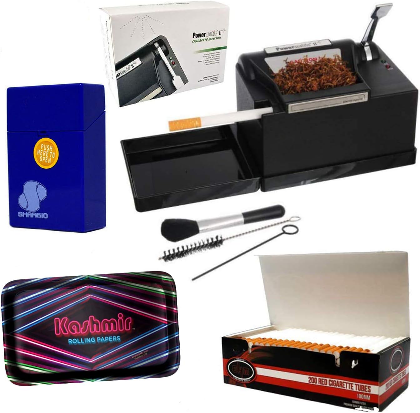 Shargio Combo Comes with Premium Electric Injector Machine Powermatic 2 Plus, Lighters, Case, Filter Tubes, and Rolling Tray