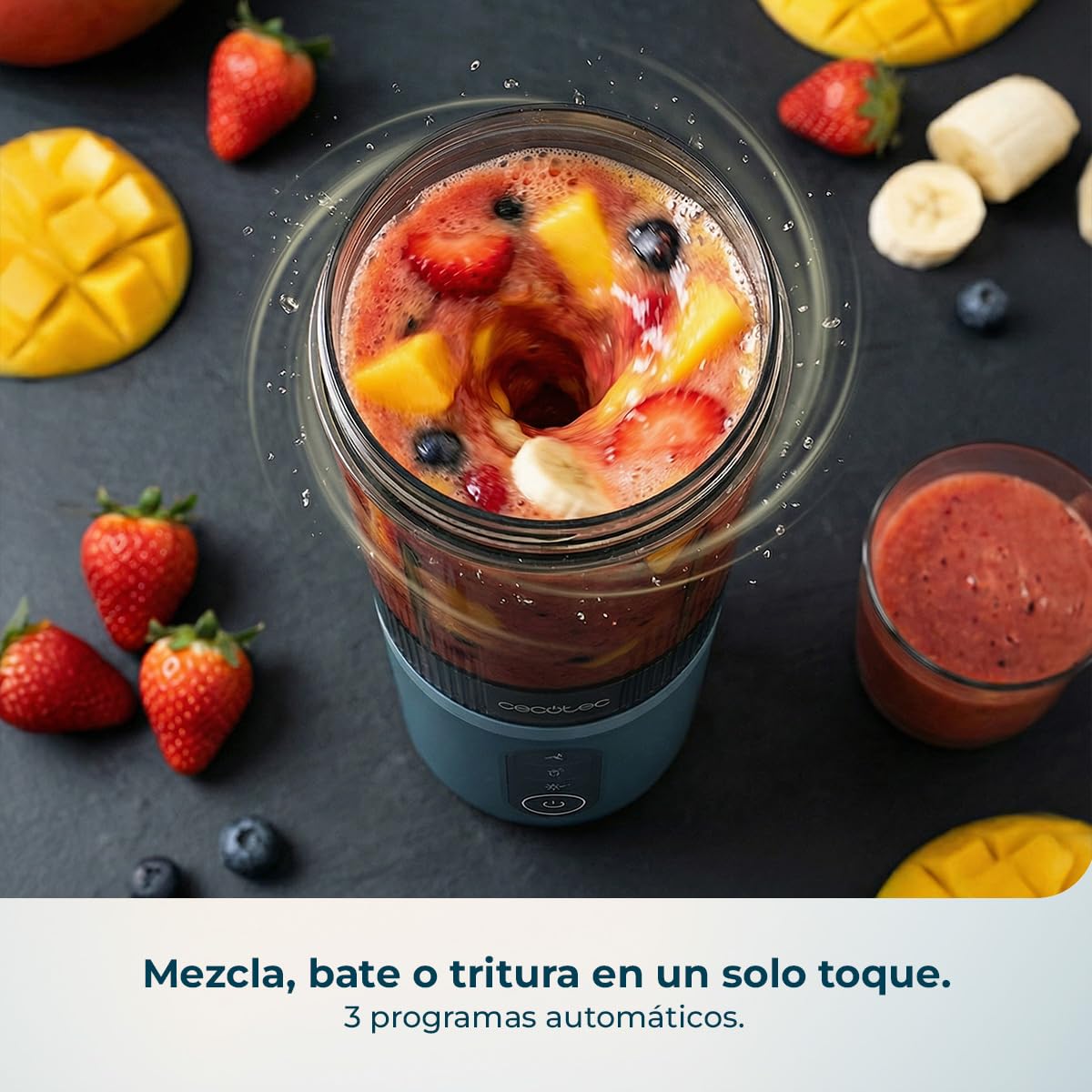 Cecotec Batidora de Vaso Individual Power Titanium Shake2Go Dark. 180W, Vaso Tritan 600ml Libre BPA, 3 Programas Automáticos, Diseño Compacto y Portátil, Smoothies Listos para Llevar — view 6