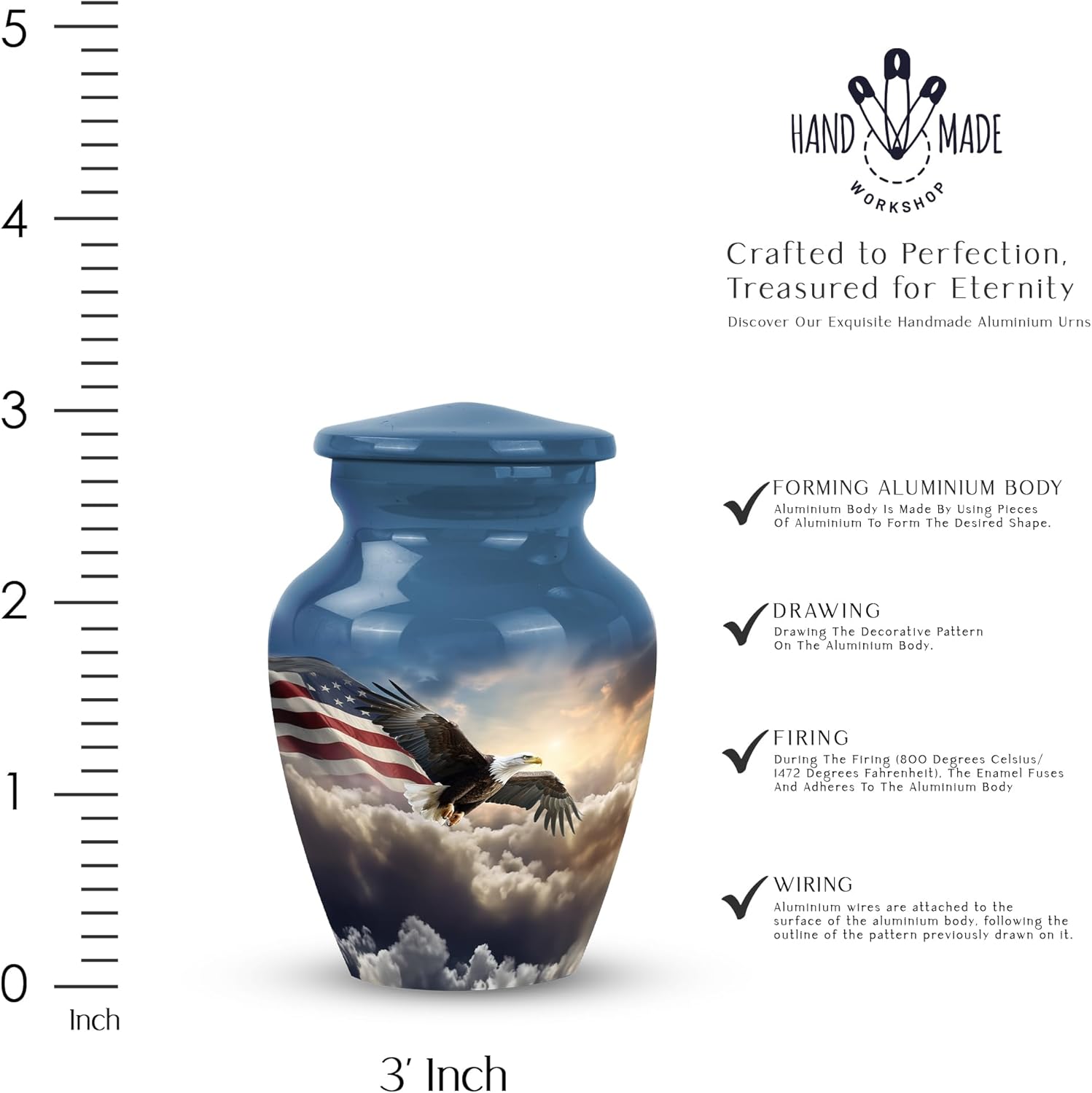Eagle Flying with Flag Urns for Human Ashes - Little Cremation Keepsakes - Tiny Cremation Urn Human Ashes - Small Memorial Ashes Urn - Mini Urn for Ashes for Women and Men (Size- 3Inch)