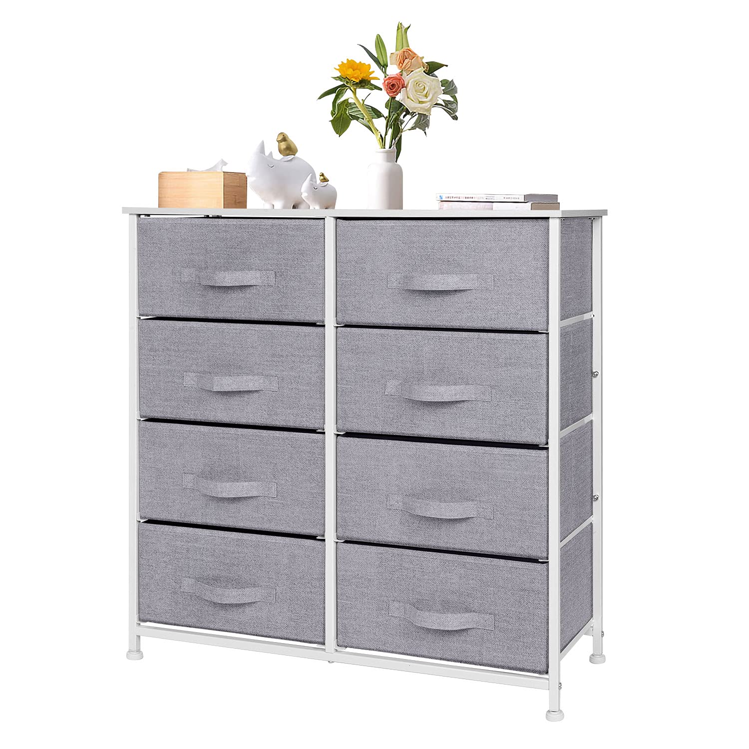 Buy Chest of Drawers, 8 Fabric Drawers Storage Unit with Wooden Top and
