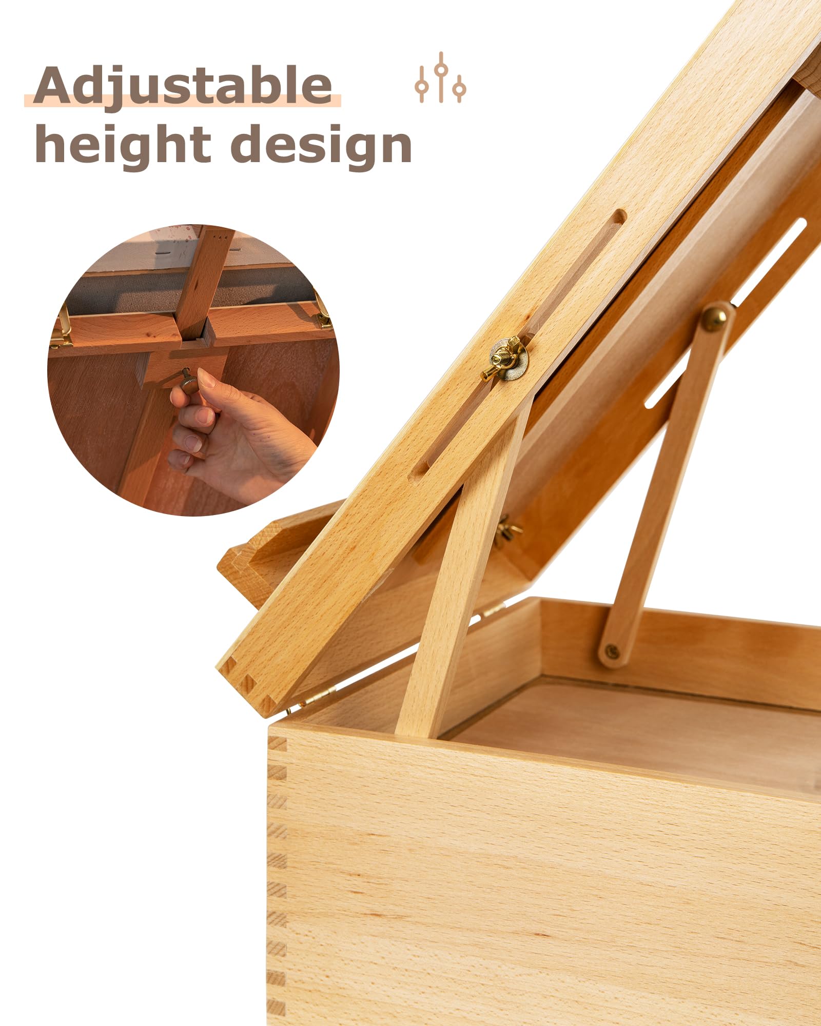 DJAR Chevalet De Table Avec 3 Tiroirs De Rangement, Réglable Et Portable En Bois De Hêtre, Support De Peinture Pour Adultes, étudiants, Adolescents, Naturel