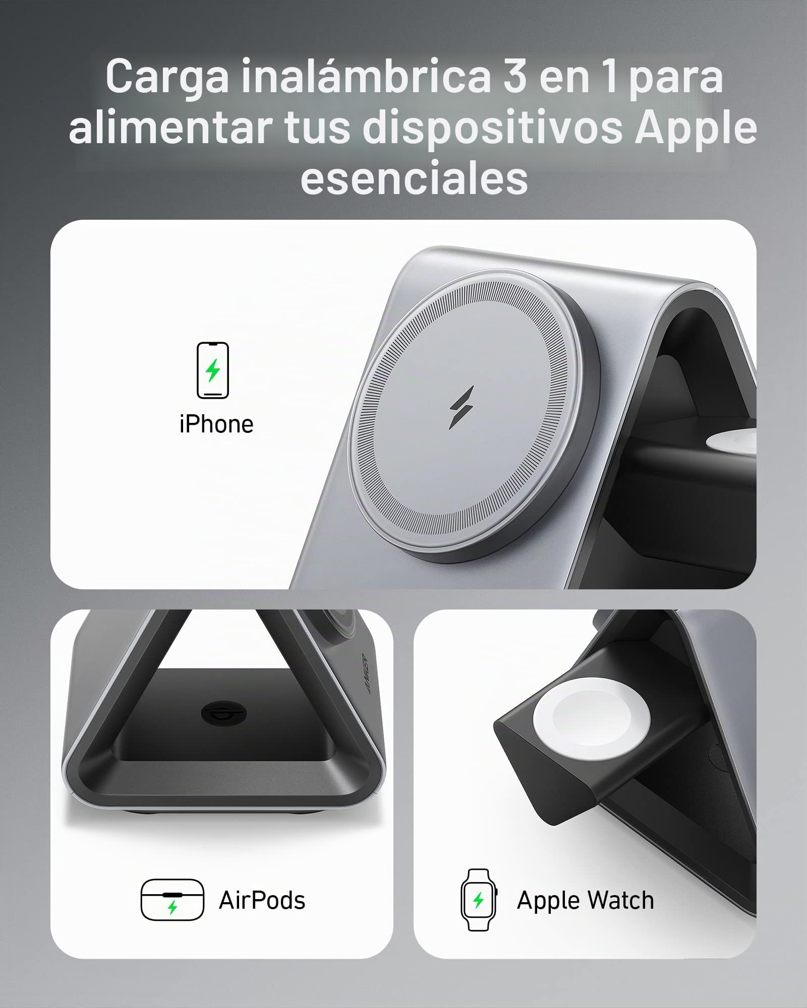 Anker MagGo 737 Cargador Inalámbrico 3 en 1 con Carga rápida 15W