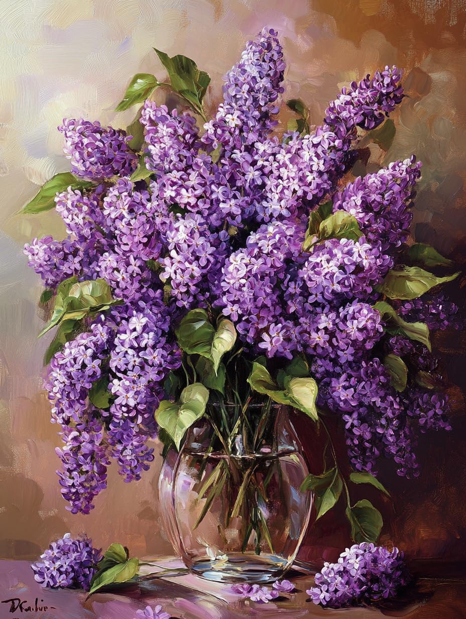 Lilac Bouquet Stamped Cross Stitch Kits for Beginners Adults - Preprinted 11CT Easy Pattern Needlepoint Kits, Arts and Crafts for Home Decor (11.8x15.7inch) A50