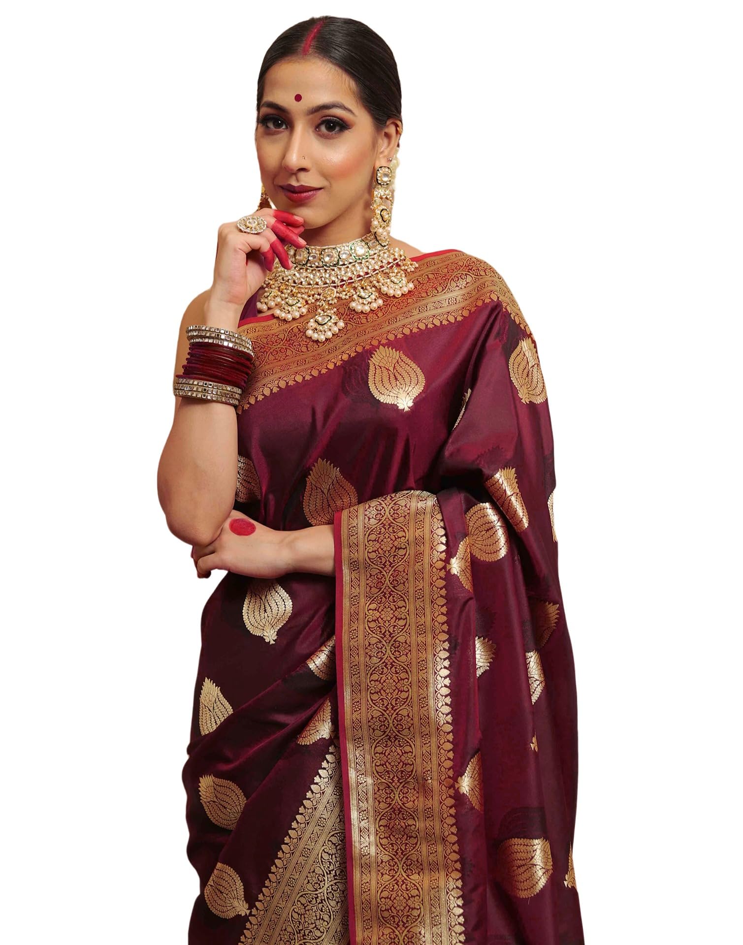 SIRIL Women's Kanjivaram Silk Saree Jacquard Banarasi Sari With Blouse Piece For Wedding