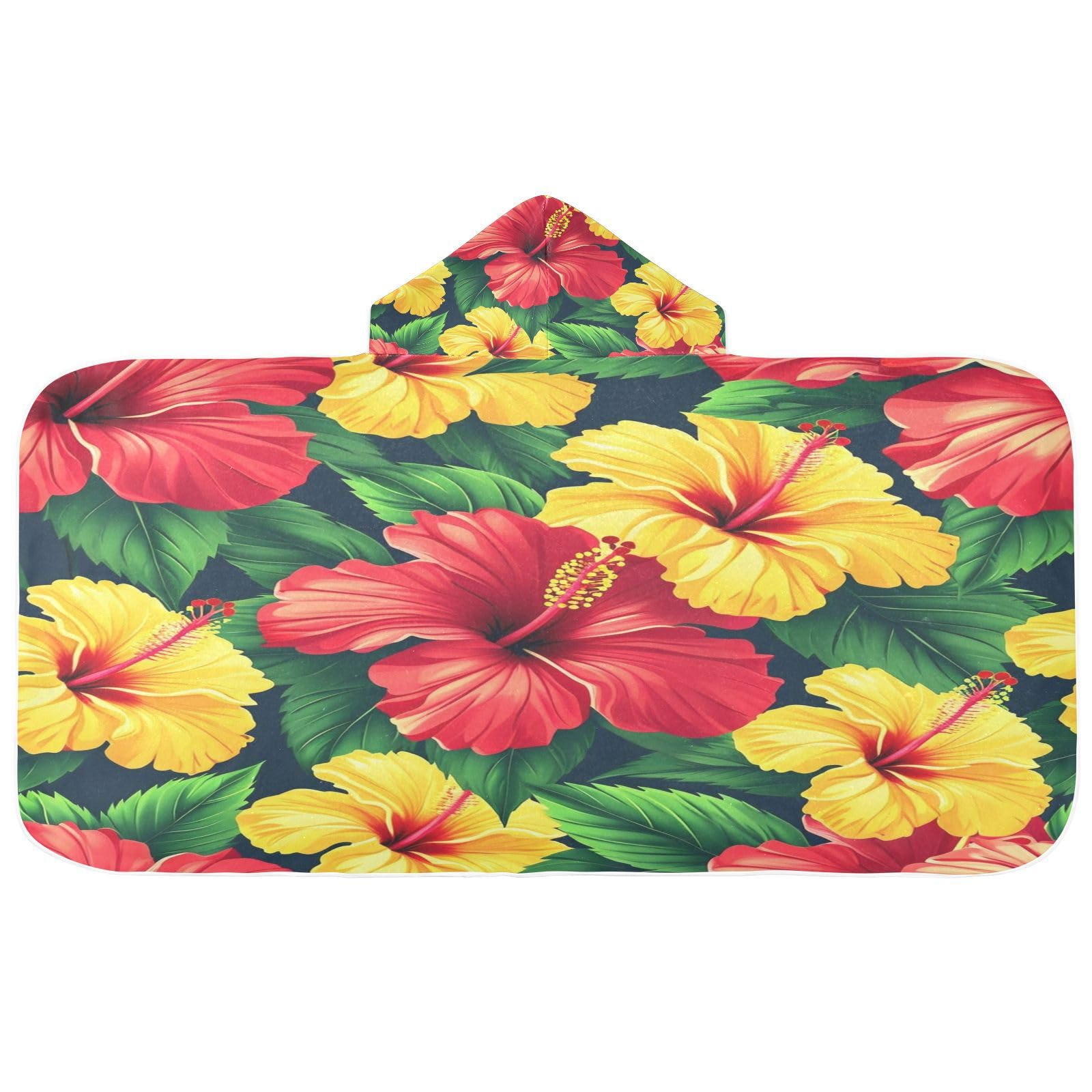 Kigai Colorful Flowers Hooded Beach Towel for Kids Soft Absorbent Quick Dry Bath Towel with Hood Lightweight Toddler Shower Pool Bath Wrap for Boys Girls