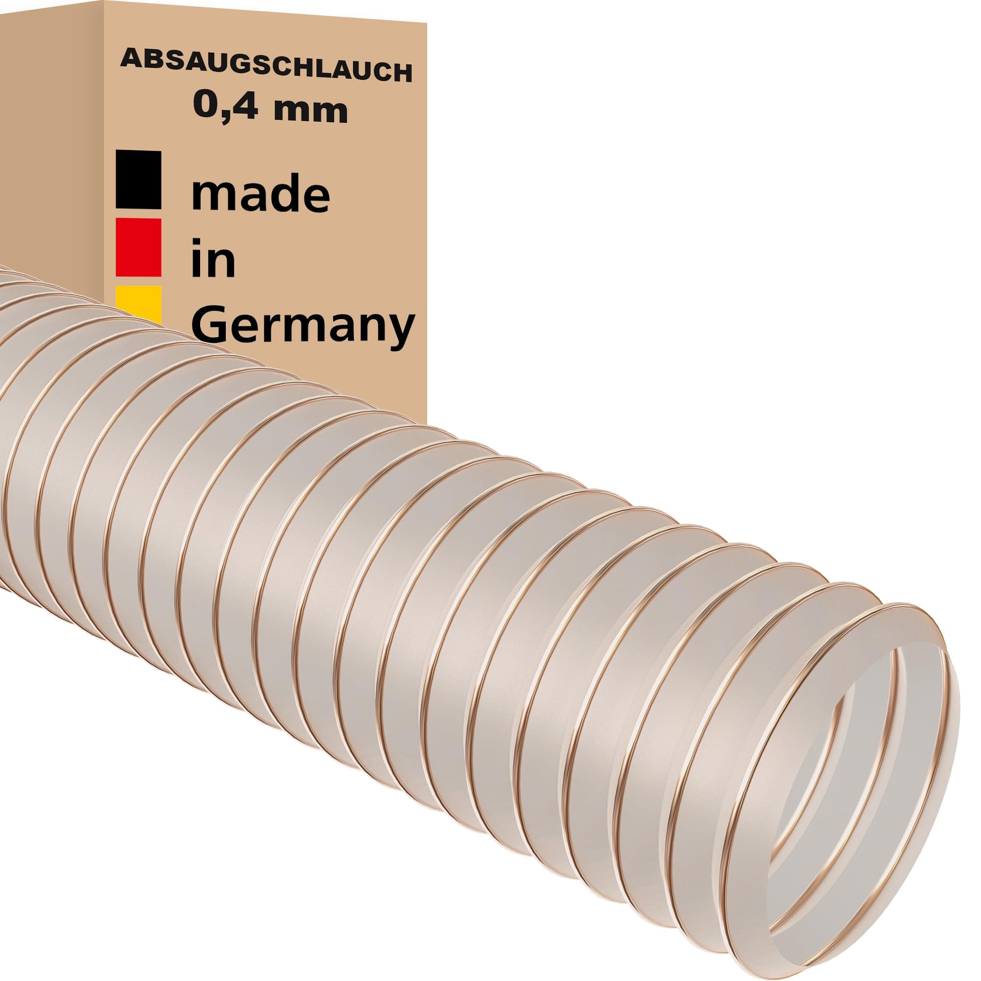 Absaugschlauch 0,4 mm transparent Spiralschlauch schwer entflammbar Stahldrahteinlage Flexschlauch Made in Germany 150 mm 5 m