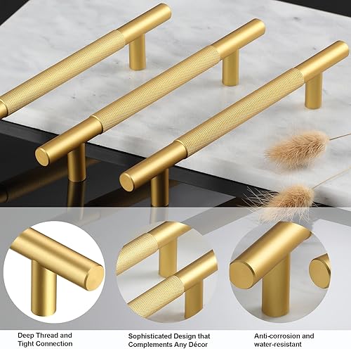 Miniatura 3 de Paquete de 10 manijas doradas para gabinete, tiradores de gabinete moleteados de 7 pulgadas (5 pulgadas) y manijas doradas para tocador, armario y