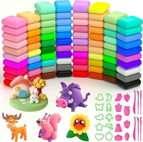 Ainiv Kit de arcilla de secado al aire, 84 colores, modelo de arcilla mágica para niños, arcilla de modelado con 6 herramientas de escultura y 19
