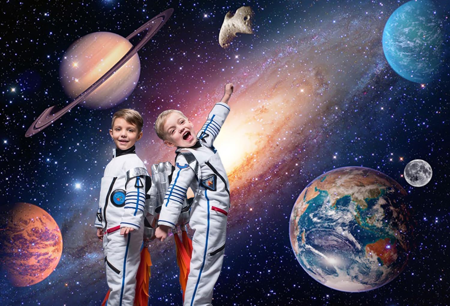 3x2.4m Toile de Fond Espace Univers Espace Extérieur Galaxie étoilée Nébuleuse Fond Photographique Enfants Garçons Filles Thème Planète Fête d'anniversaire Décorations Photo Booth Props