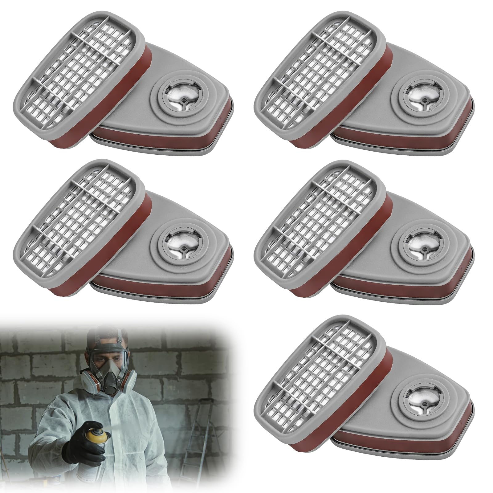 10 filtros para máscara respiratoria, 6001 para máscara pintura, cartuchos de vapor orgánico, filtro químico de pintura contra polvo, gas, vapores orgánicos, con 6100/6200/7501/7502/6502/6800