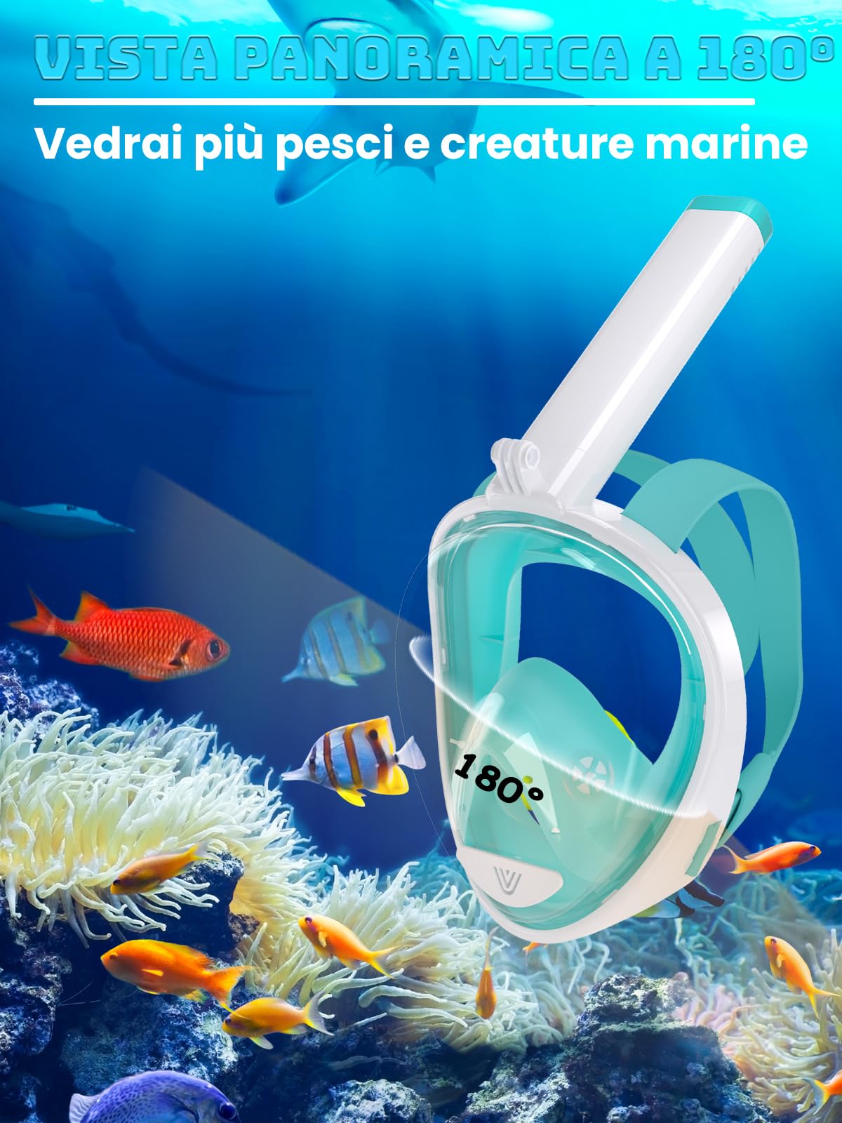Vitare Maschera da Snorkeling per Adulti e Bambini, Maschera Subacquea Integrale Tecnologia Antiappannamento, Maschera da Mare con Supporto per Fotocamera, Maschera da Sub per Immersioni