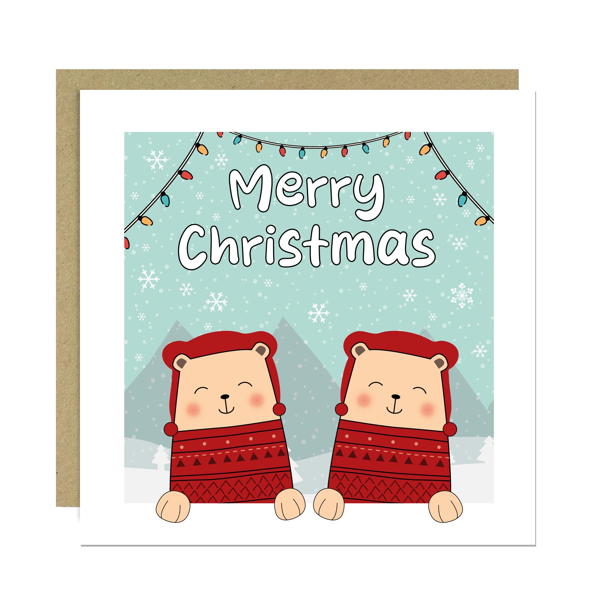 RED OCEAN Christmas Greetings Card With Envelope For Kids Children Merry Christmas Festive Card For Friends and Family 145x145mm With Kraft Envelope